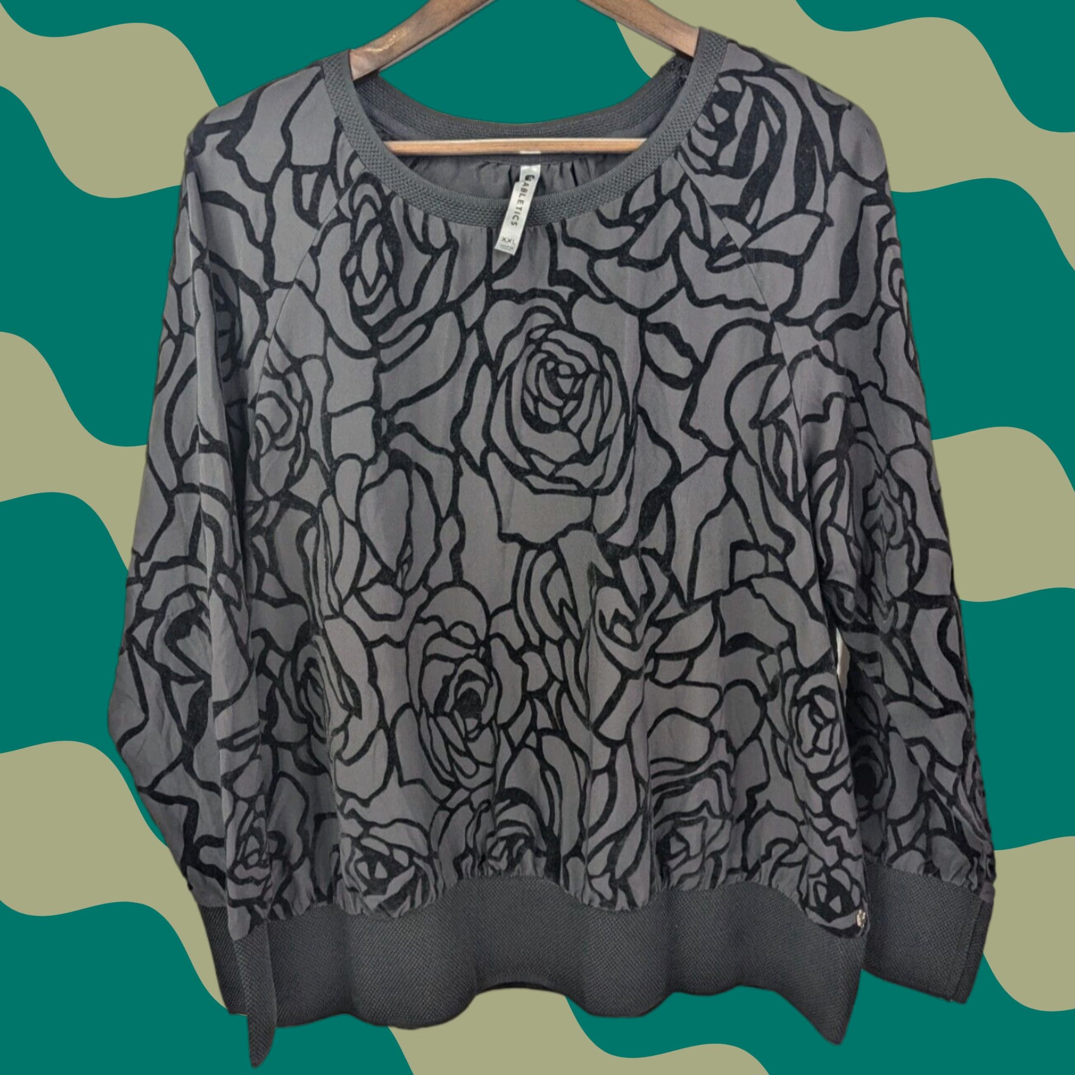 Fabletics Fabletics Blouse Long Sleeve Top 2XL Black Floral Crew Neck Pullover Casual Women Shirt Top Size XXL / US 16-18 / IT 52-54 - 1 Thumbnail