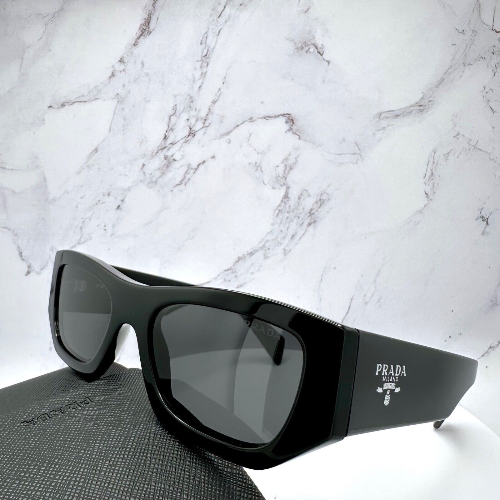 Prada PRADA Sunglasses Black Square PRADA MILANO Silver Logo Size ONE SIZE - 8 Thumbnail