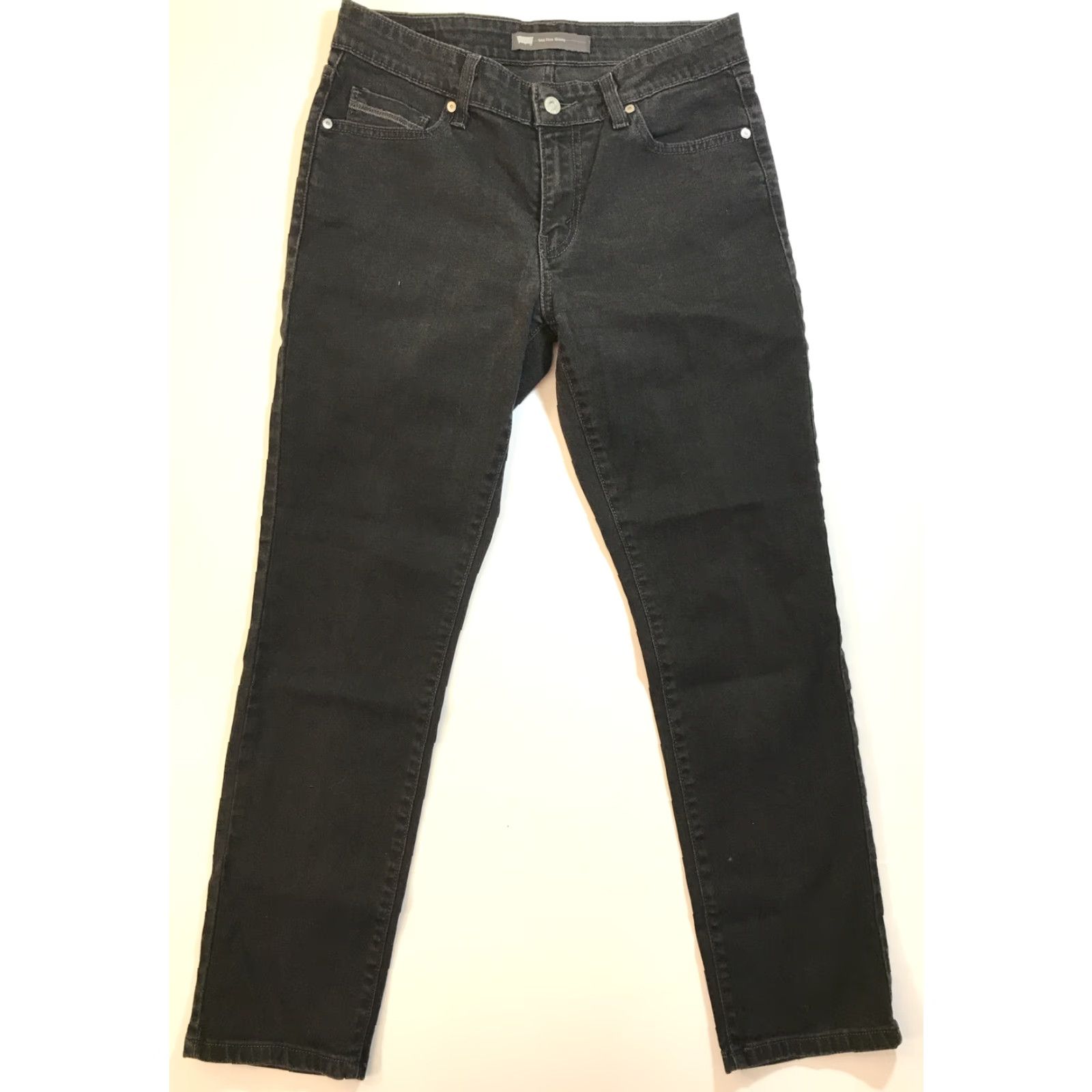 Denime Levis Womens Jeans Black Denim Dark Wash Mid Rise Skinny Leg Stretch Sz 29 x 30 Jegging 5-Pocket Design Size 29" - 2 Thumbnail