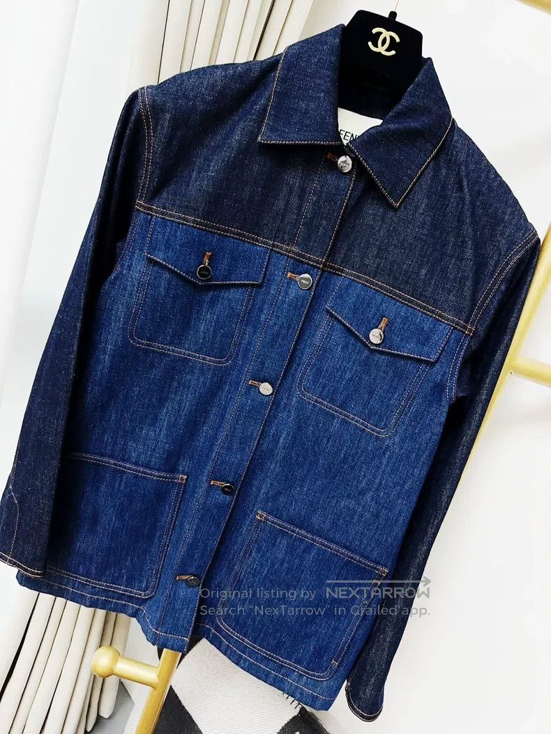 Fendi Fendi Navy Blue and Blue Long Sleeve Denim Jacket Size 4XL / US 24-26 - 2 Thumbnail