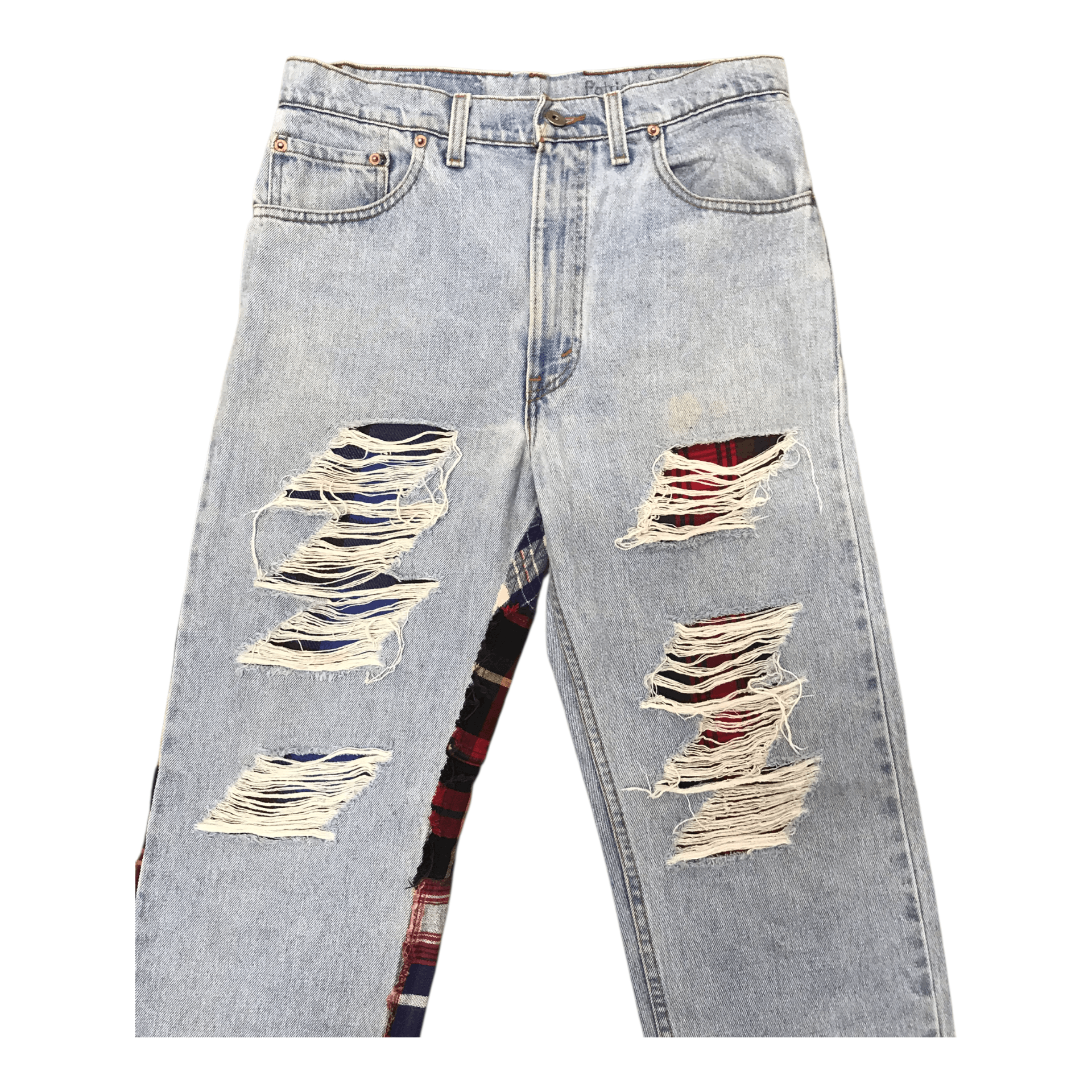 If Six Was Nine × Japanese Brand Blue Denim Tartan Patchwork Pant Size US 32 / EU 48 - 4 Thumbnail