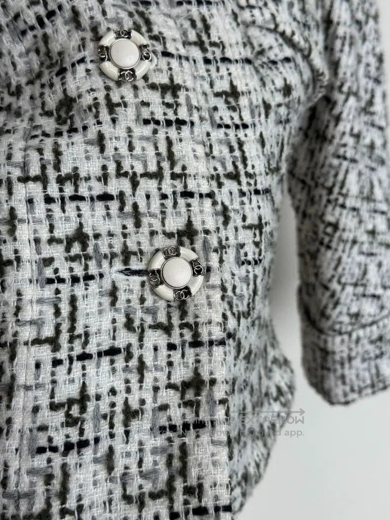 Chanel Chanel White and green woven tweed coat Size XS / US 0-2 / IT 36-38 - 3 Thumbnail