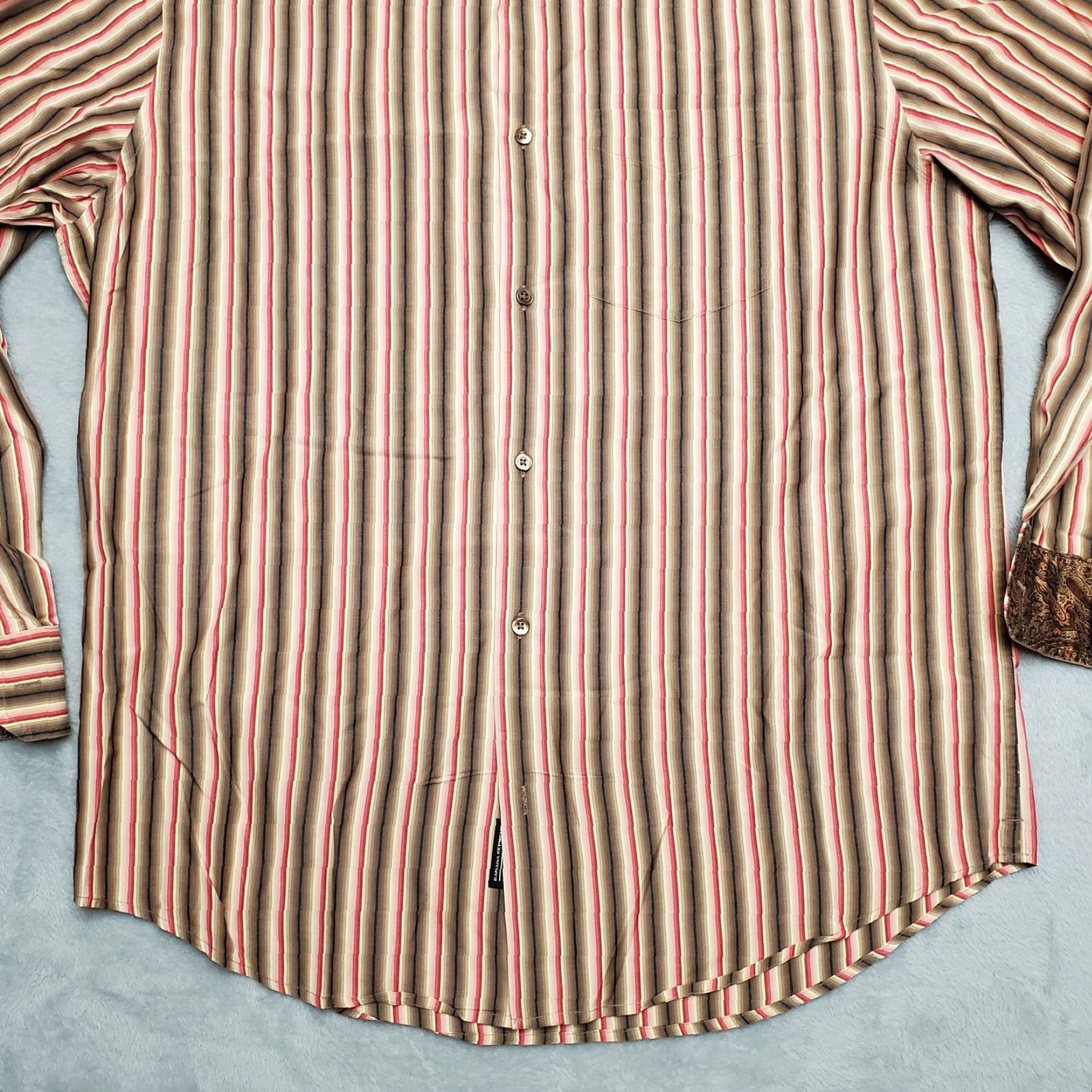 Banana Republic Banana Republic Mens Shirt L Long Sleeve Striped Paisley Cuffs Button-Up, Brown, Cotton, Classic, Vintage, Casual, Button-Up Mens L Size US L / EU 52-54 / 3 - 3 Thumbnail