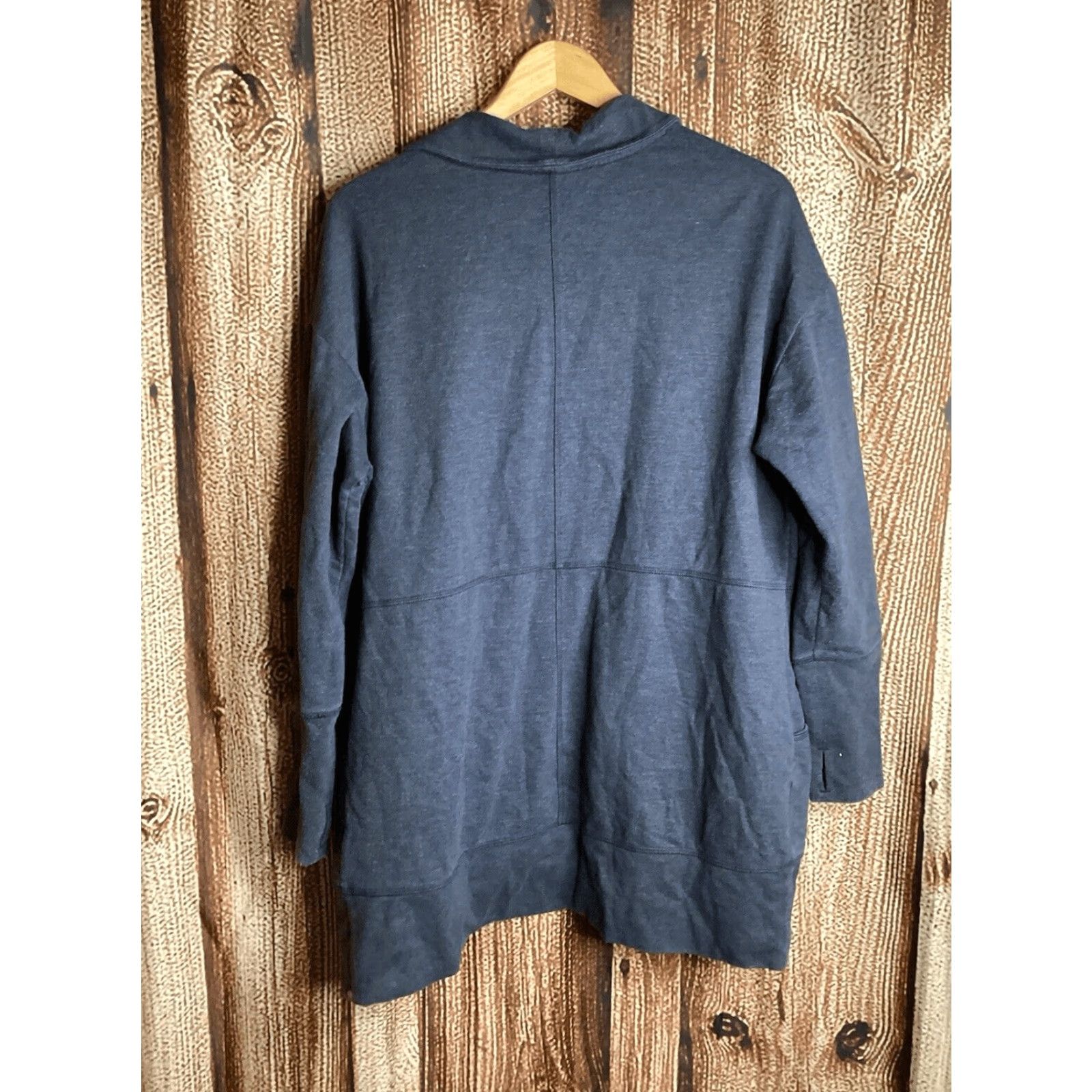 Eddie Bauer Eddie Bauer Womens L Cardigan Sweater Open Front Open Front Dark Blue Dolman Sleeve Long Sleeve Cotton Blend Fleece Logo Size L / US 10 / IT 46 - 3 Thumbnail