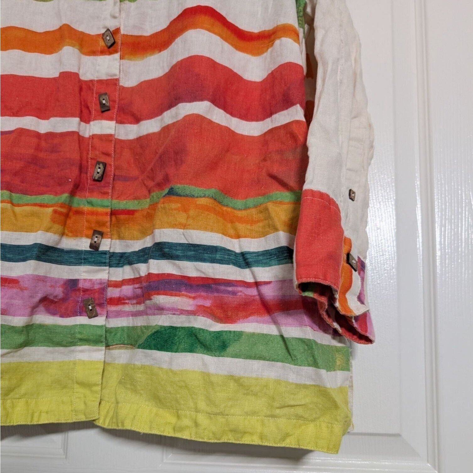 Designer John Mark 100% Linen Stripe Shirt Womens Size 0X White Color Size L / US 10 / IT 46 - 4 Thumbnail