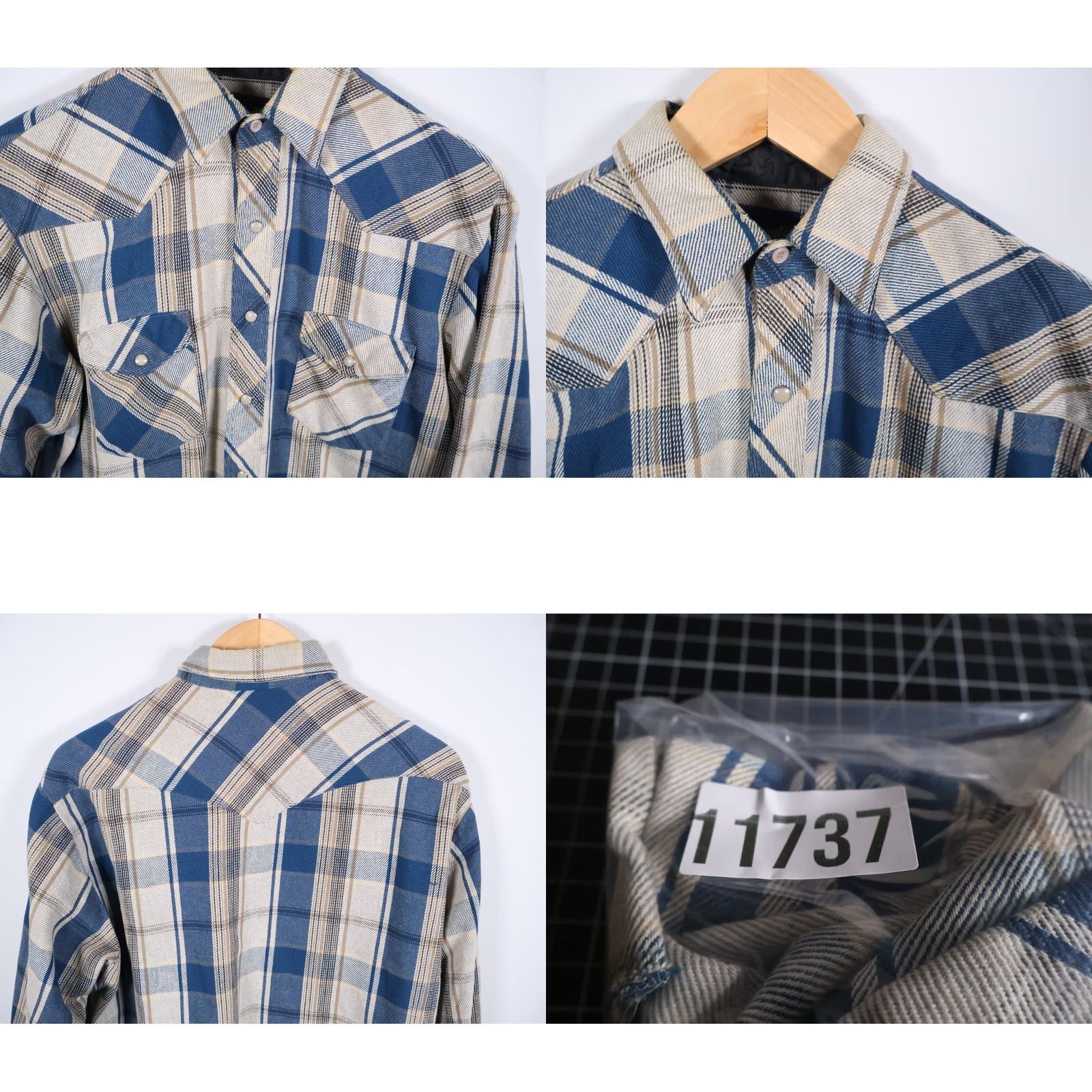 Wrangler VINTAGE Wrangler Western Shirt Men's L Gray Blue Plaid Pearl Snap VTG Size US L / EU 52-54 / 3 - 9 Thumbnail