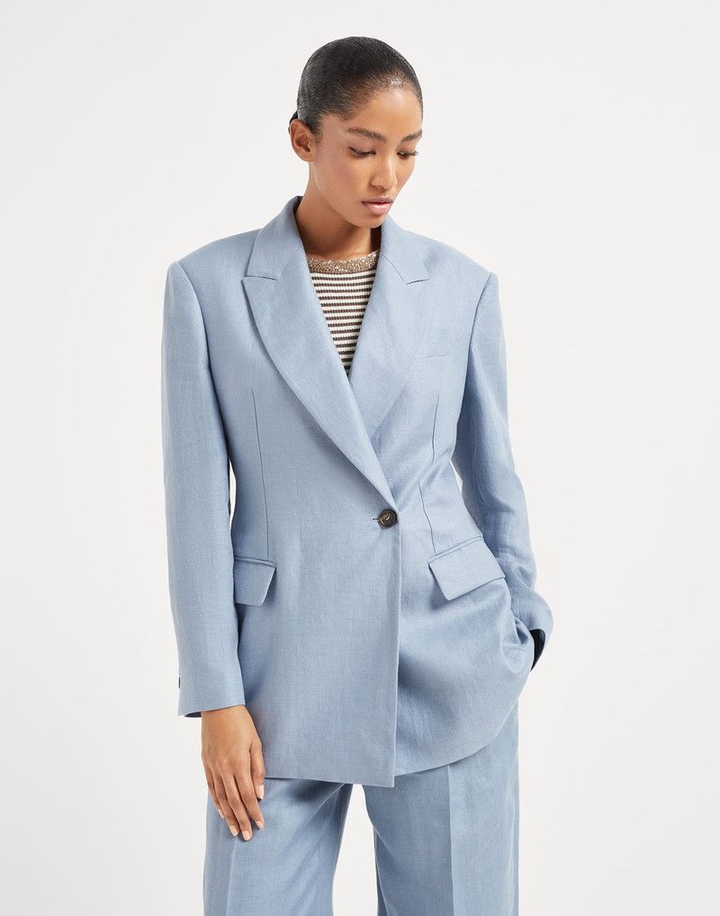 Brunello Cucinelli o1la1rc1a0326 Dyed Hemp And Linen Gabardine Blazer Blue Size M / US 6-8 / IT 42-44 - 1 Thumbnail