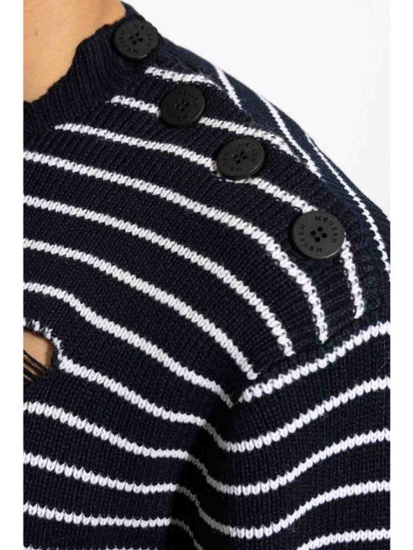 Alexander McQueen o1srvl11e0226 Distressed Striped Jumper In Blue/White Size US M / EU 48-50 / 2 - 2 Thumbnail