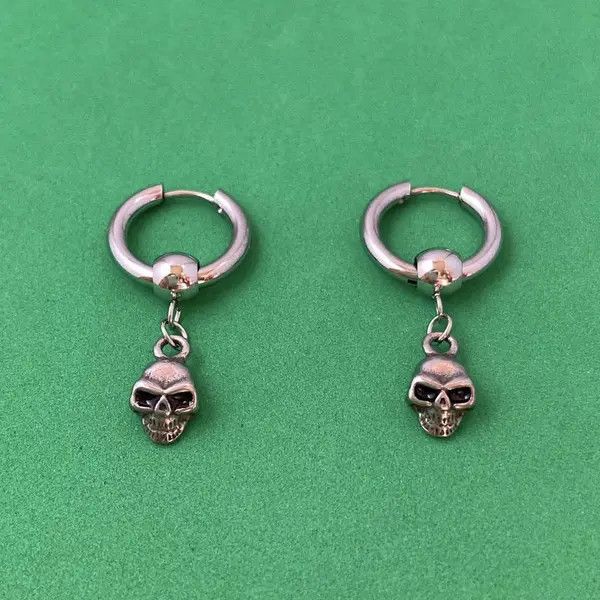Designer × Jewelry 925 Silver Plated Skull Dangle Drop Earrings for Men Women Size ONE SIZE - 1 Thumbnail