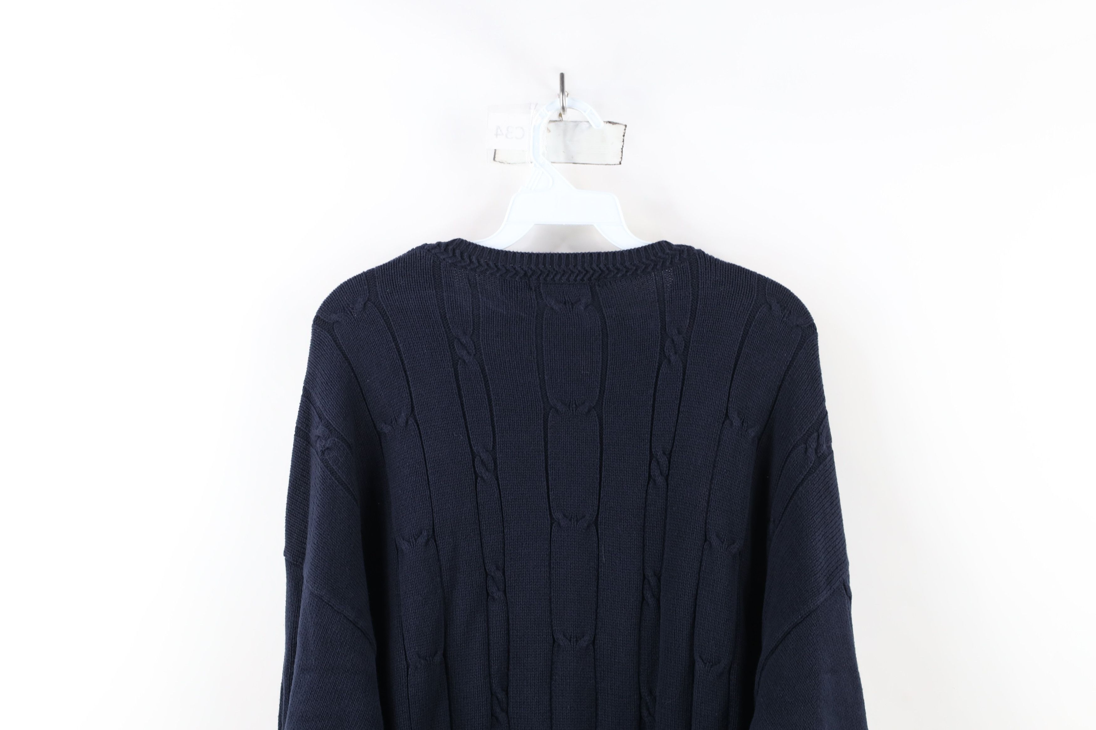 Nautica × Vintage Vintage 90s Nautica Cable Knit Crewneck Sweater Navy Blue Size US XL / EU 56 / 4 - 11 Thumbnail