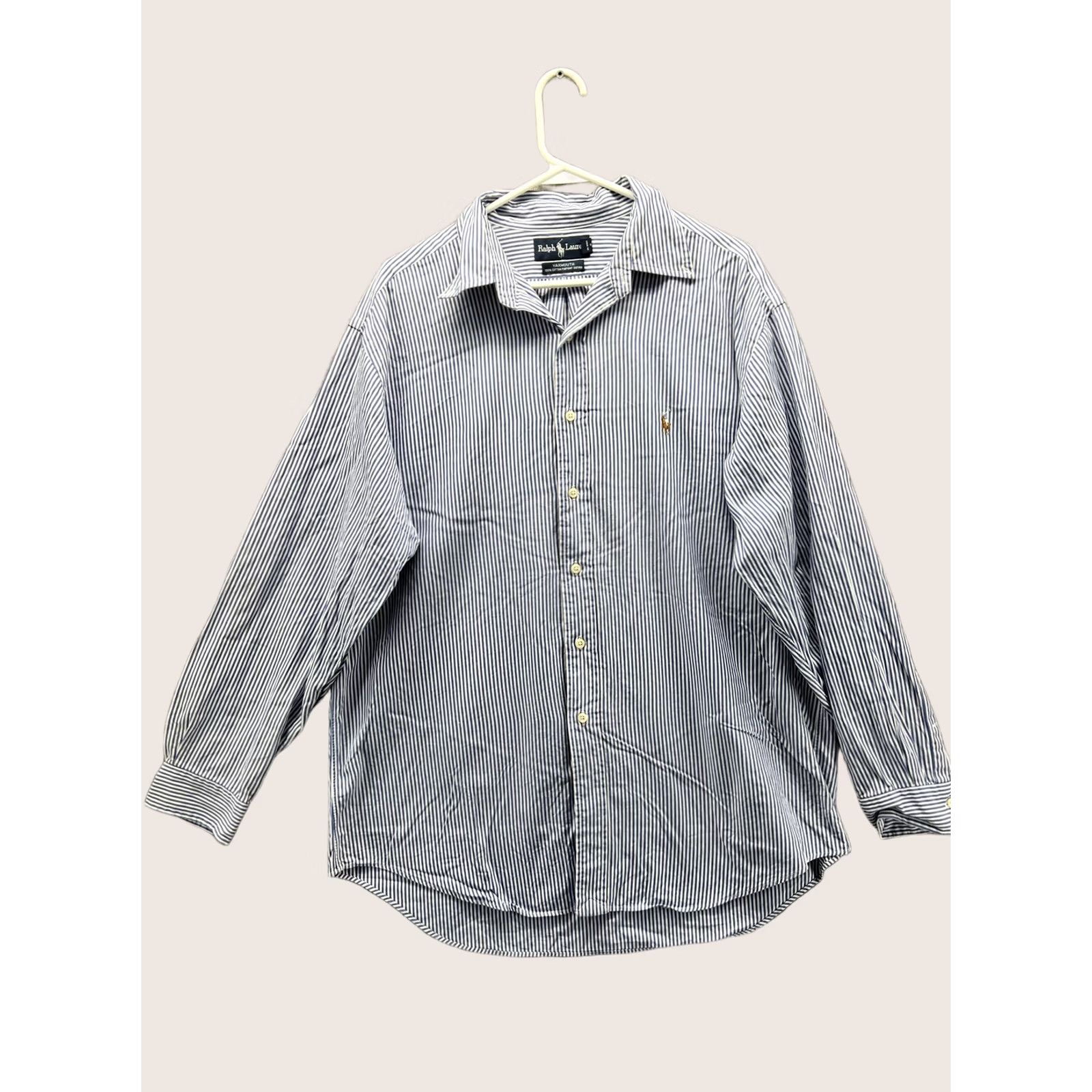 Ralph Lauren Ralph Lauren Yarmouth Shirt Mens 16.5 34/35 Blue Stripe Oxford Cotton Logo Dress Shirt Size US XL / EU 56 / 4 - 1 Thumbnail