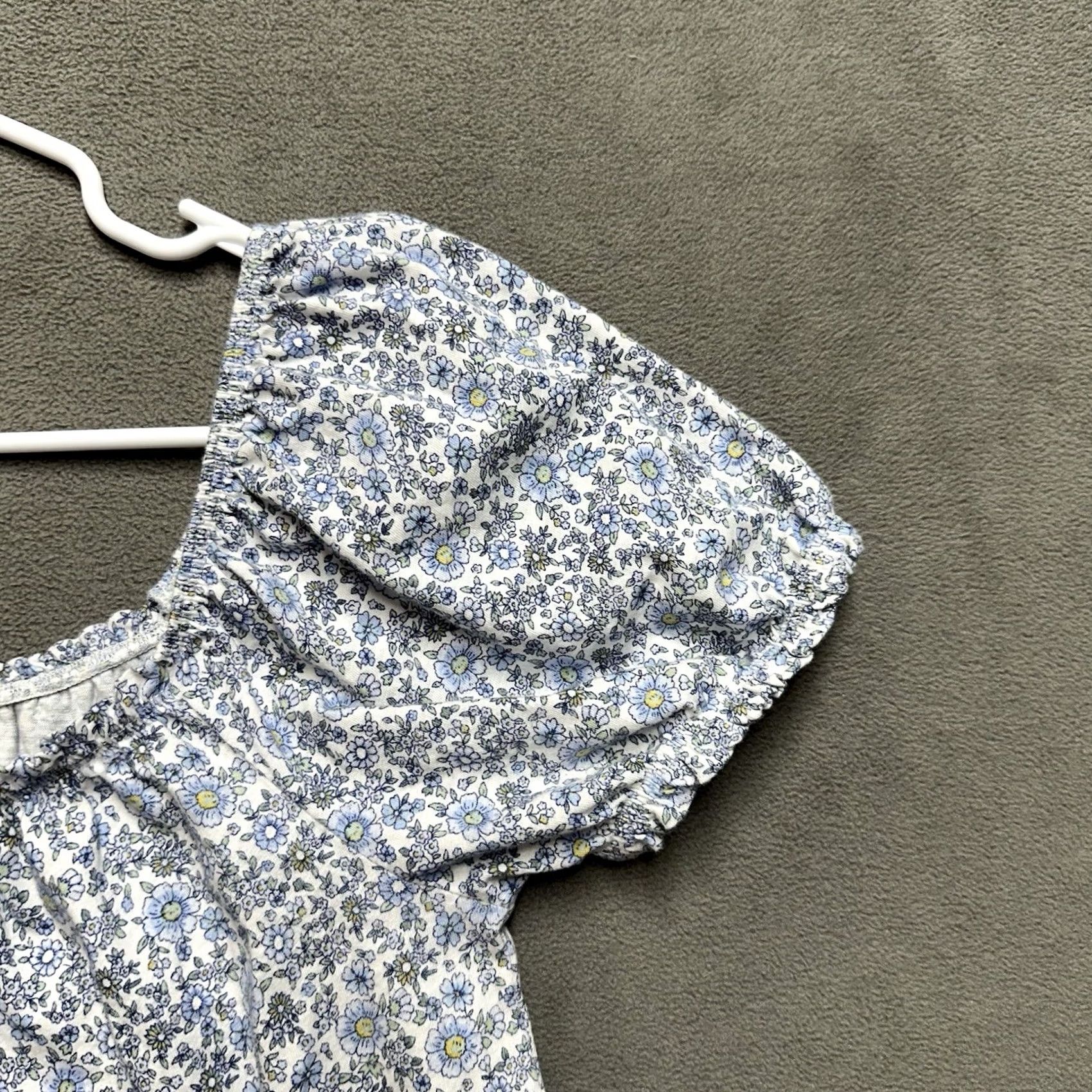American Eagle Outfitters American Eagle Blouse Womens M Blue White Floral Print Puff Sleeve Square Neck Y2K Cottage Fairy Size M / US 6-8 / IT 42-44 - 6 Thumbnail