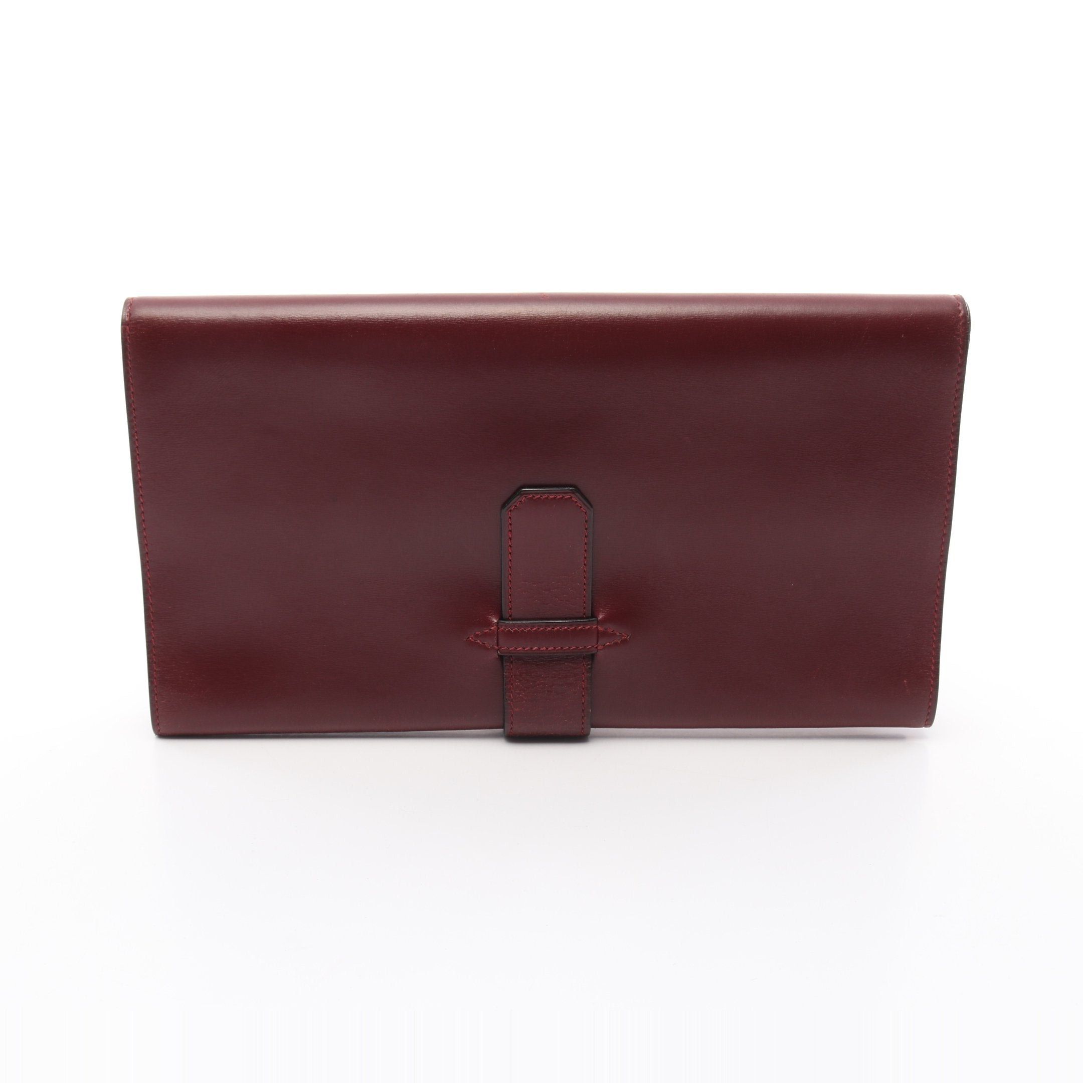 Hermes Clutch Bag Box Calf Burgundy H Stamp in Red, Women's