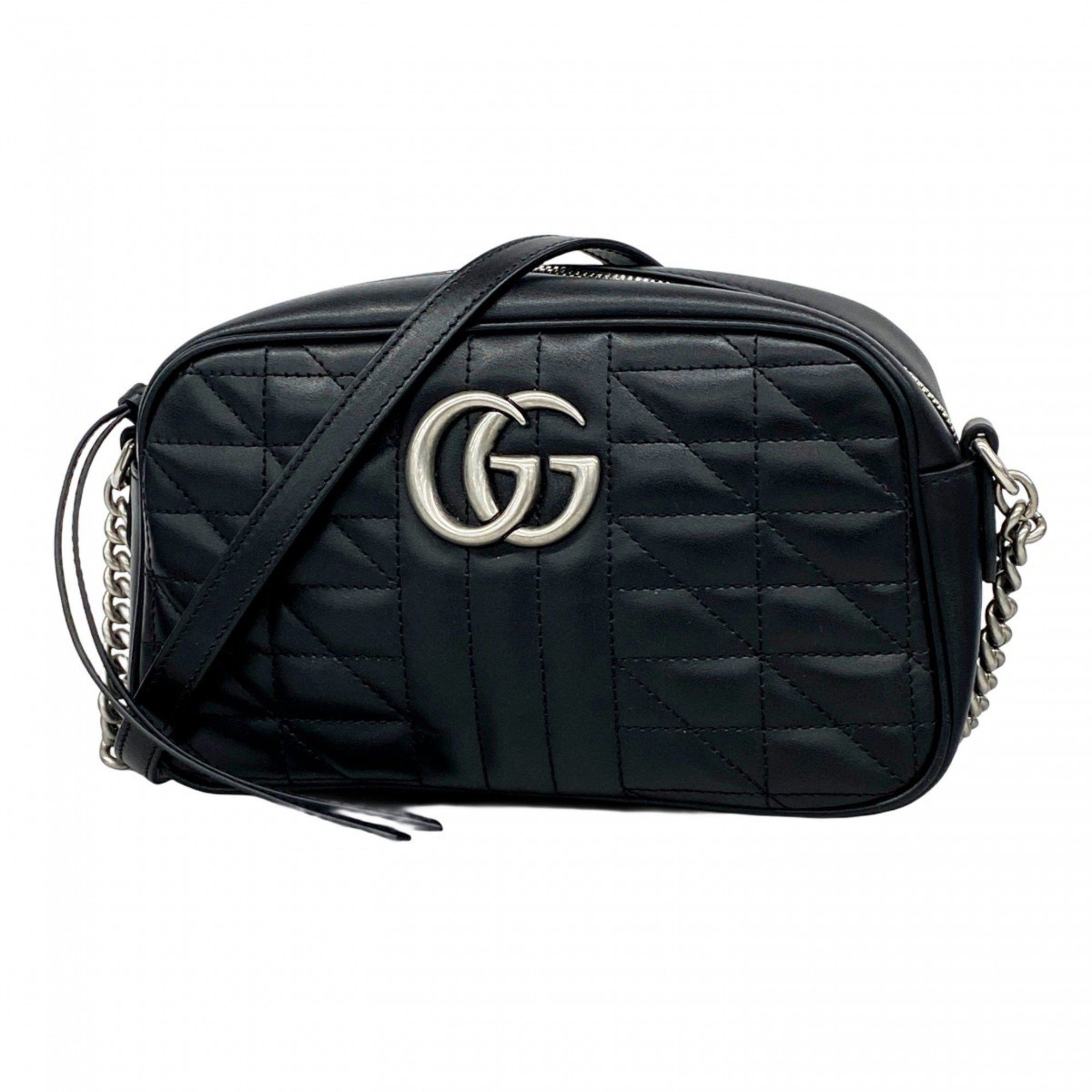 Gucci Shoulder Bag GG Marmont 447632 Leather Black Women's
