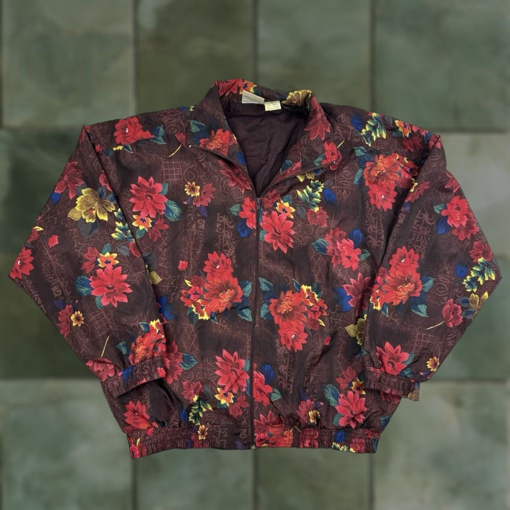 Vintage VINTAGE Kaktus Floral Windbreaker Jacket Womens XL Red 1980s Collar Full Zip 90s Retro Flower Windbreaker Jacket Womens XL Red Kaktus Size XL / US 12-14 / IT 48-50 - 1 Thumbnail