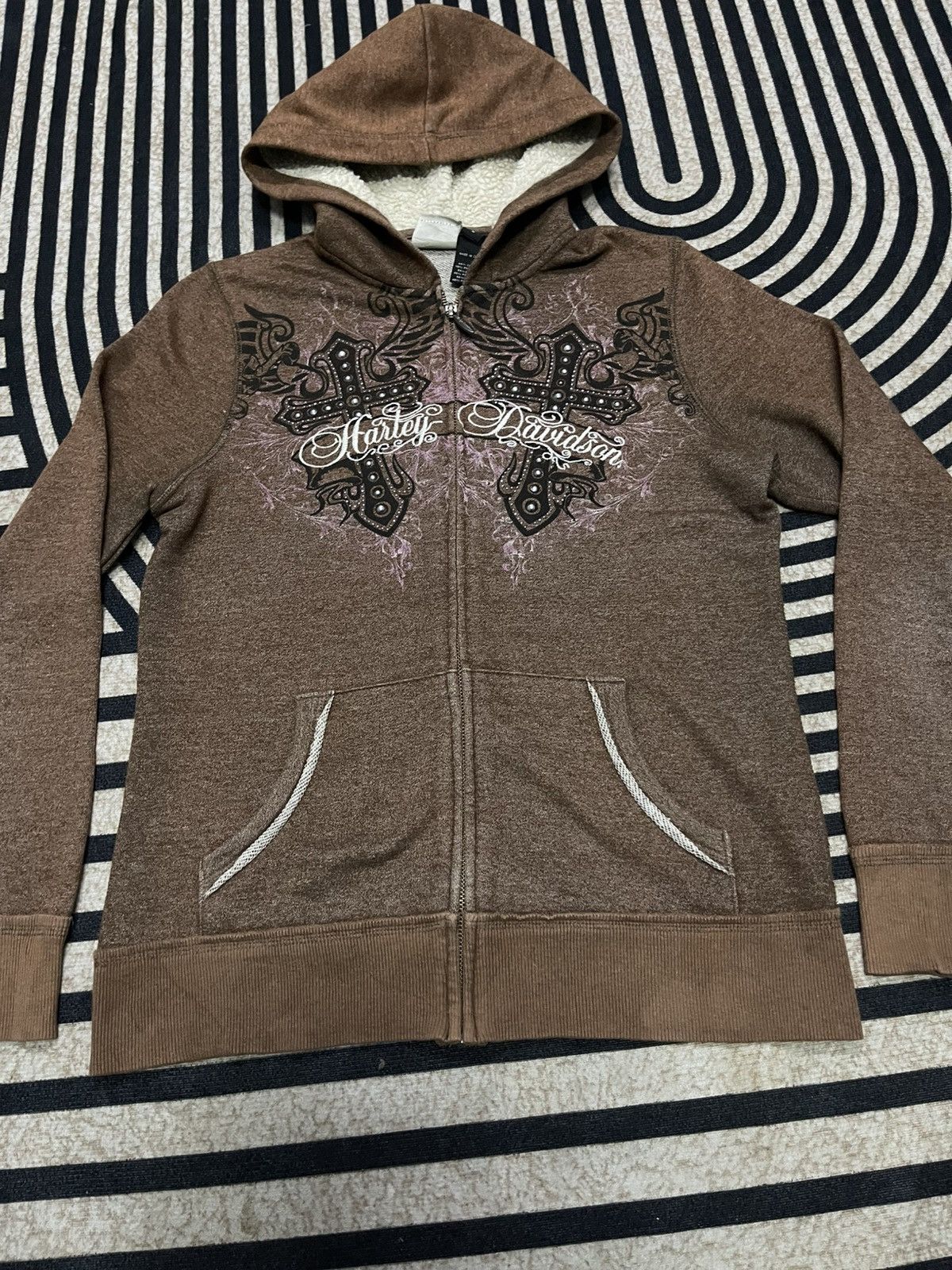 Harley Davidson VINTAGE Y2K HARLEY DAVIDSON SPELLOUT CROSS FADED HOODIE Size M / US 6-8 / IT 42-44 - 4 Thumbnail