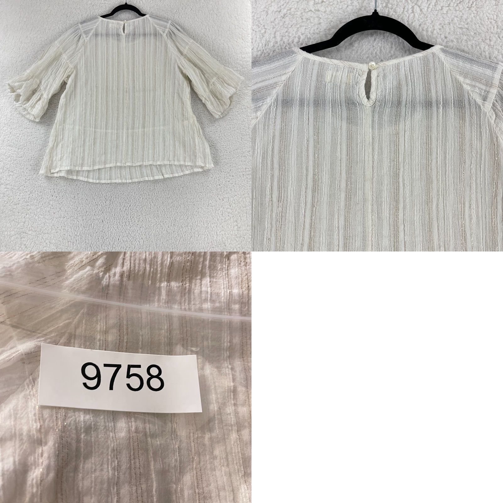 Vintage World Market Womens Medium Ivory Gold Metallic Peasant Shirt 3/4 Sleeve Pullover Size M / US 6-8 / IT 42-44 - 9 Thumbnail