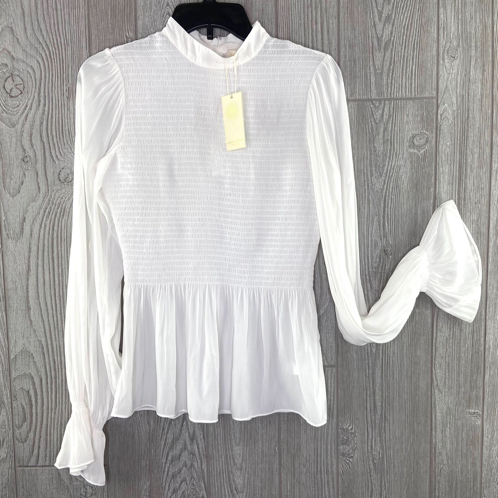 Ramy Brook New $345 Ramy Brook Ivory Smocked Peplum Top Ivory LARGE Size L / US 10 / IT 46 - 2 Thumbnail