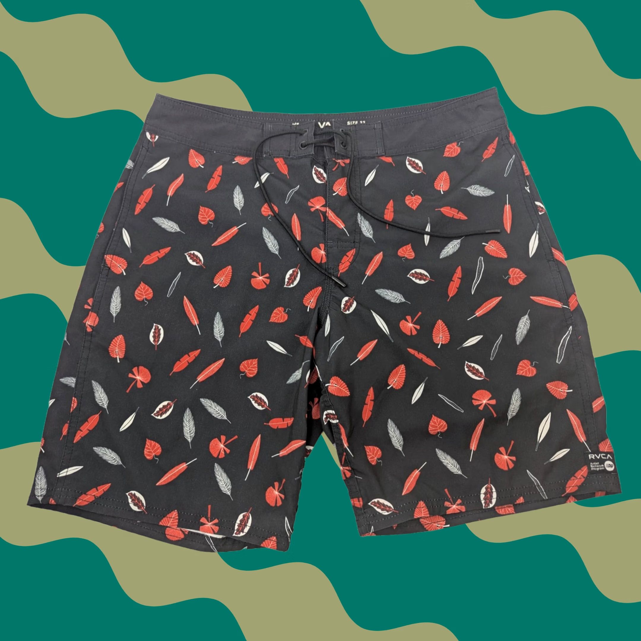 RVCA RVCA Tom Gerrard Nature Board Shorts Swim Trunks Men's Size 32 Beach Vacation Black Polyester Blended Fabric Pockets Drawstring Cotton Size US 32 / EU 48 - 1 Thumbnail