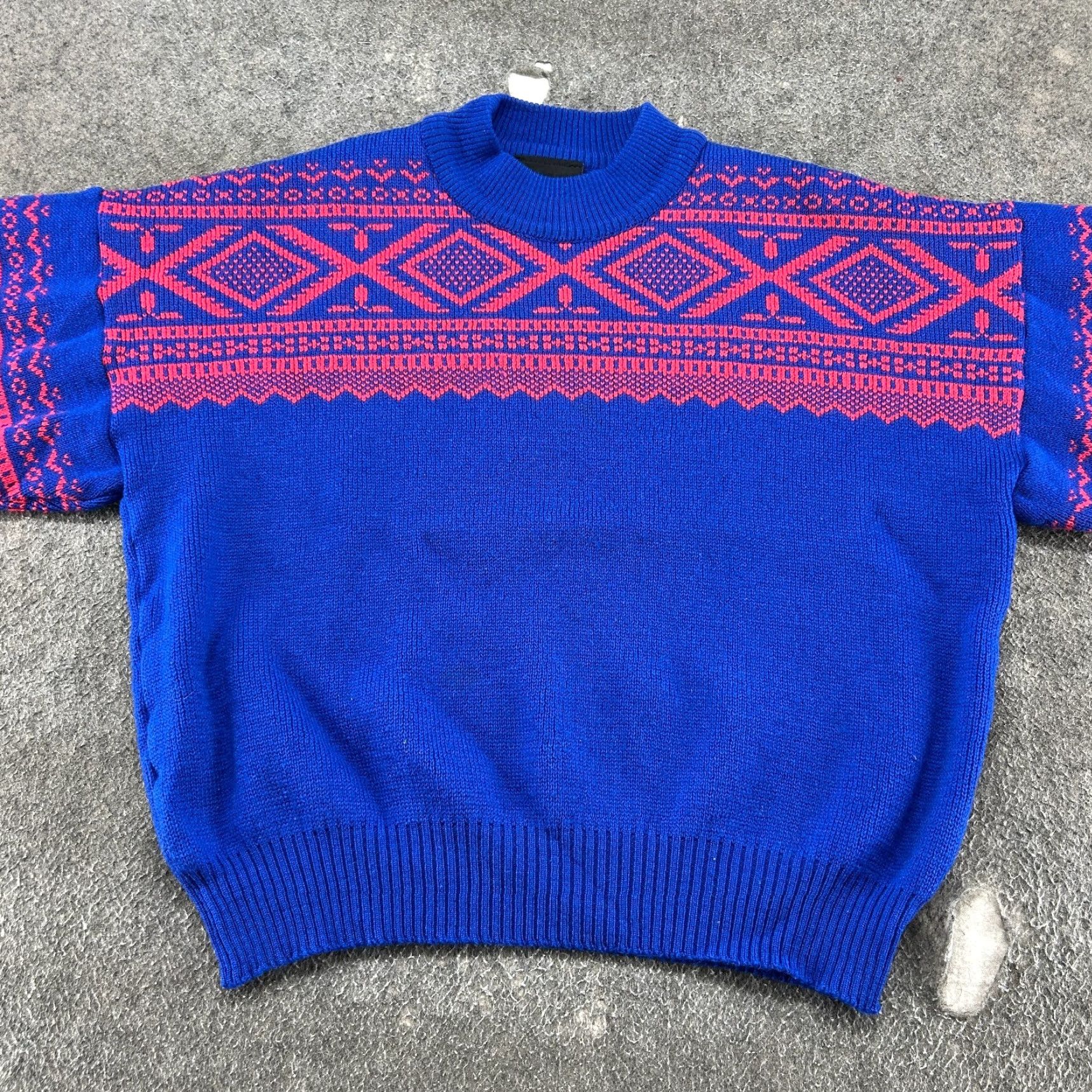Vintage VINTAGE Demetre Sweater Womens L Blue Pink Mock Neck Wool Diamond Aztec Pullover Size L / US 10 / IT 46 - 3 Thumbnail