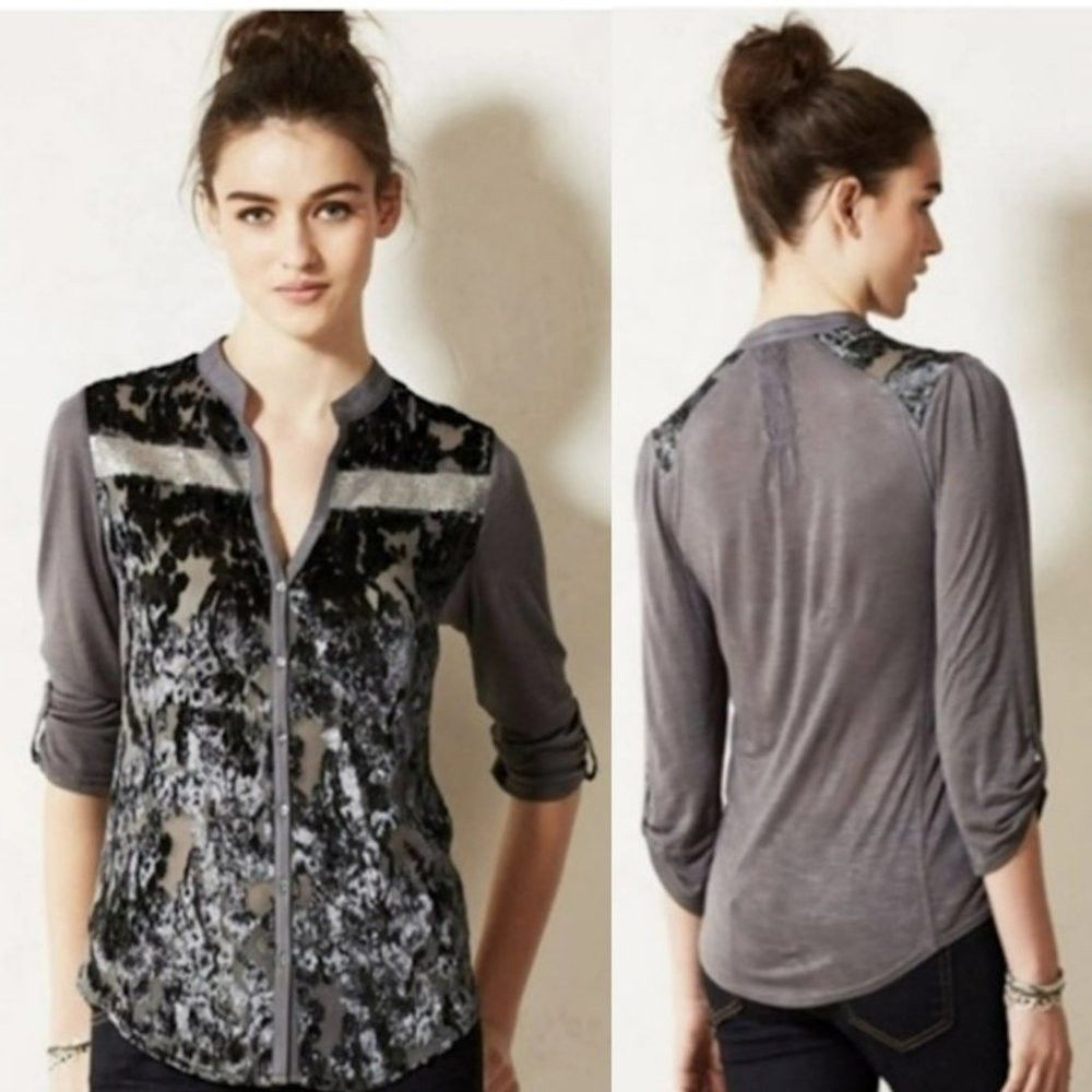 Anthropologie Anthropologie Kitsalano TINY Velvet Silk Blend Burnout Grey Size S / US 4 / IT 40 - 1 Thumbnail
