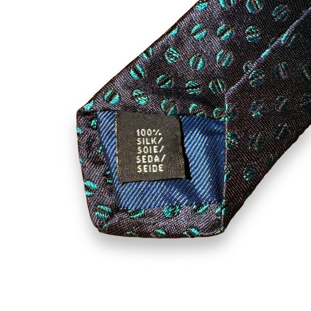 Tom James Tom James Navy & Teal Coffee Bean Made in USA Silk Tie Size ONE SIZE - 5 Thumbnail