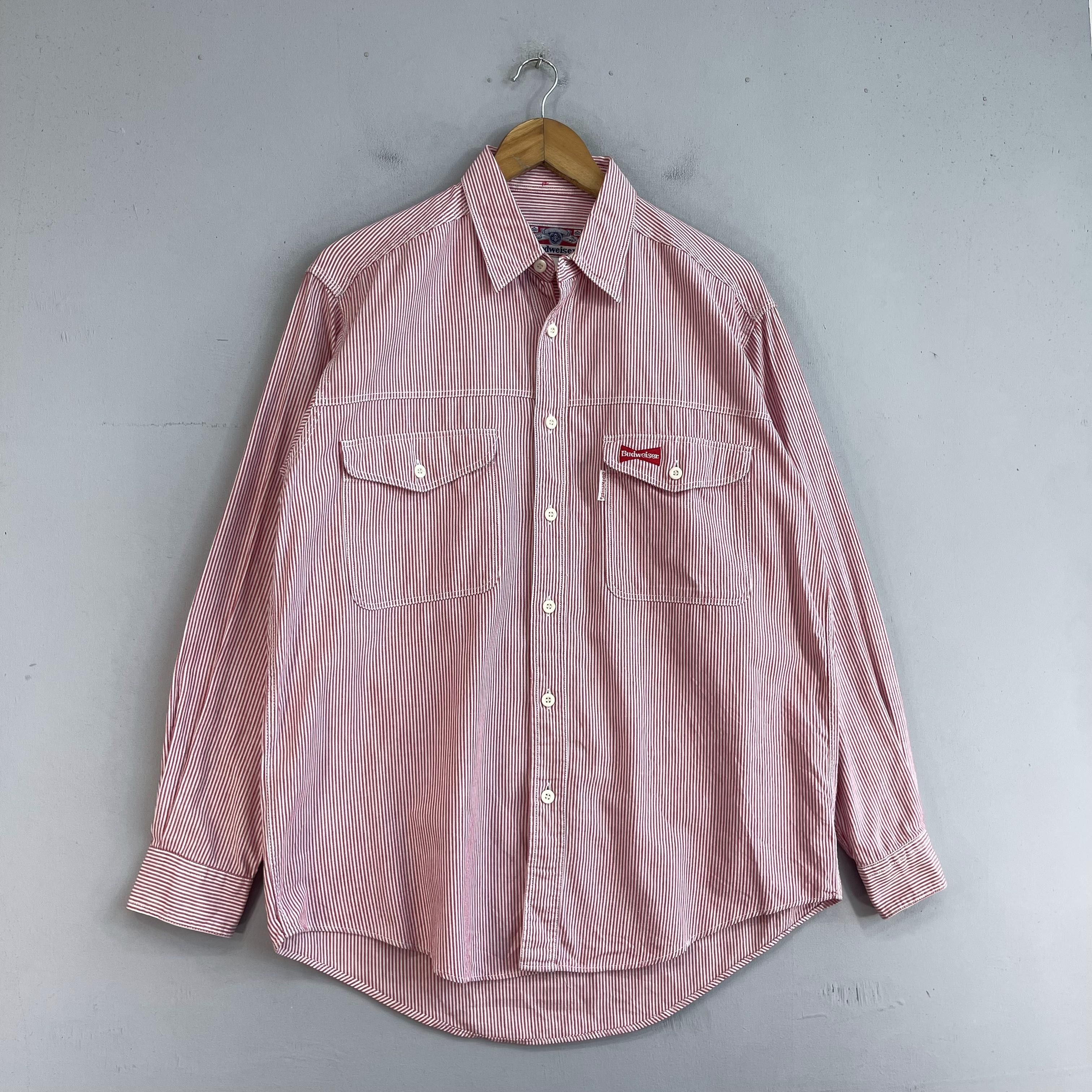 Budweiser × Japanese Brand × Vintage Vintage 90s BUDWEISER Hickory Stripes Denim Worker Shirt Size US L / EU 52-54 / 3 - 4 Thumbnail