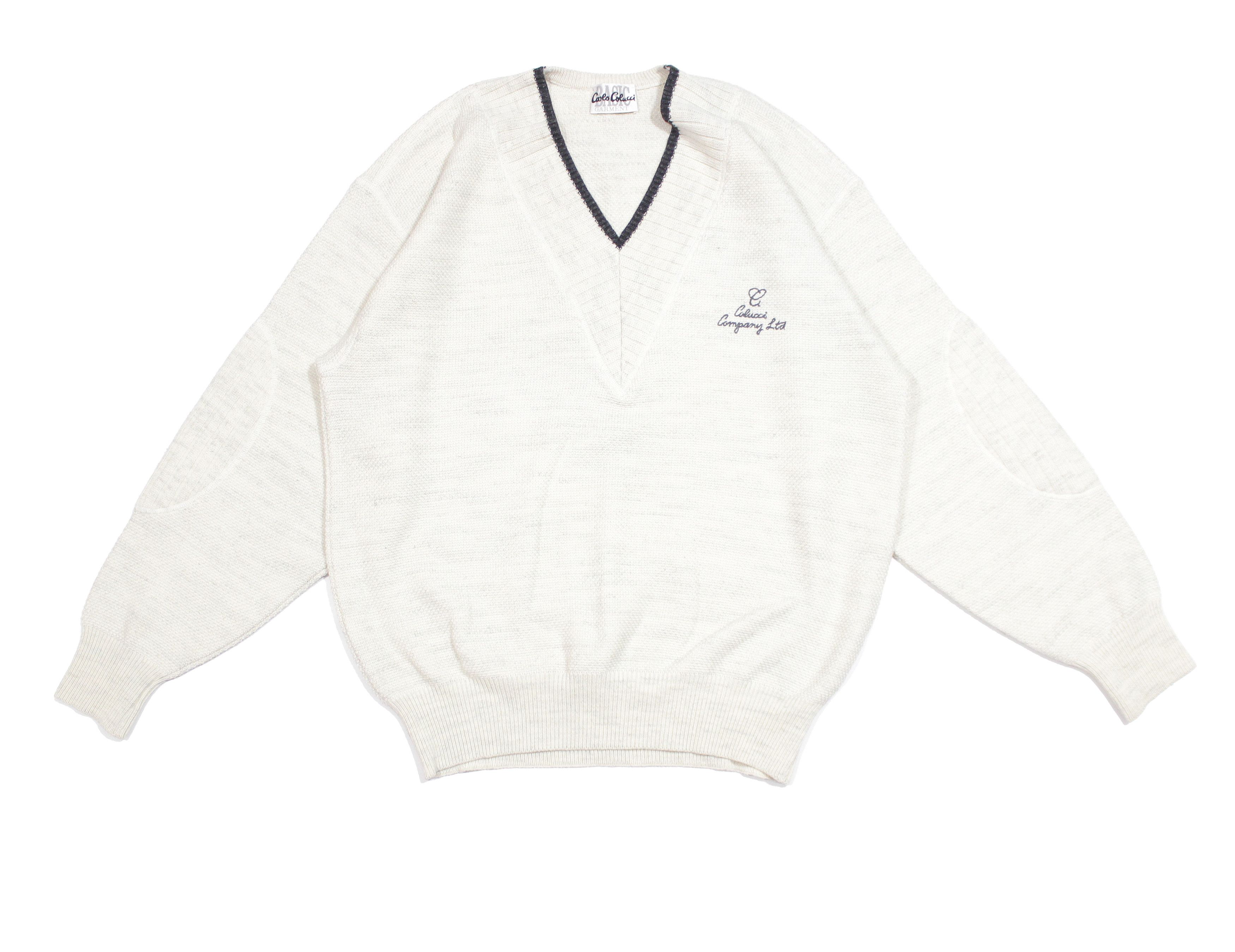 Carlo Colucci 90S Logo Baggy V Neck Wool Acryl Knit Sweater Size US L / EU 52-54 / 3 - 1 Thumbnail