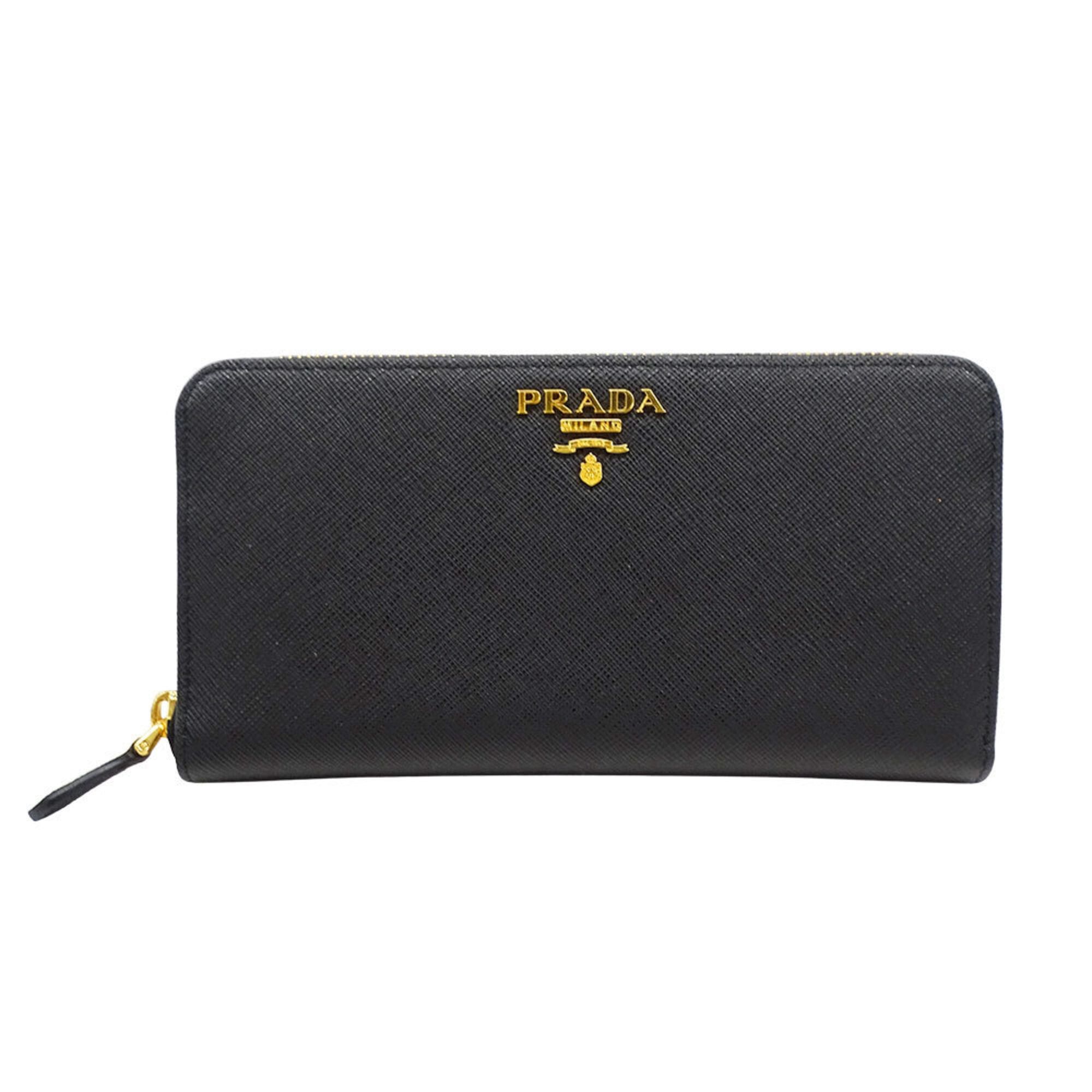 Prada Prada Wallet for Women and Men, Brand Name Long Wallet, Saffiano Leather, Hibiscus Pattern, Black, 1ML506, Round Zipper Size ONE SIZE - 1 Thumbnail