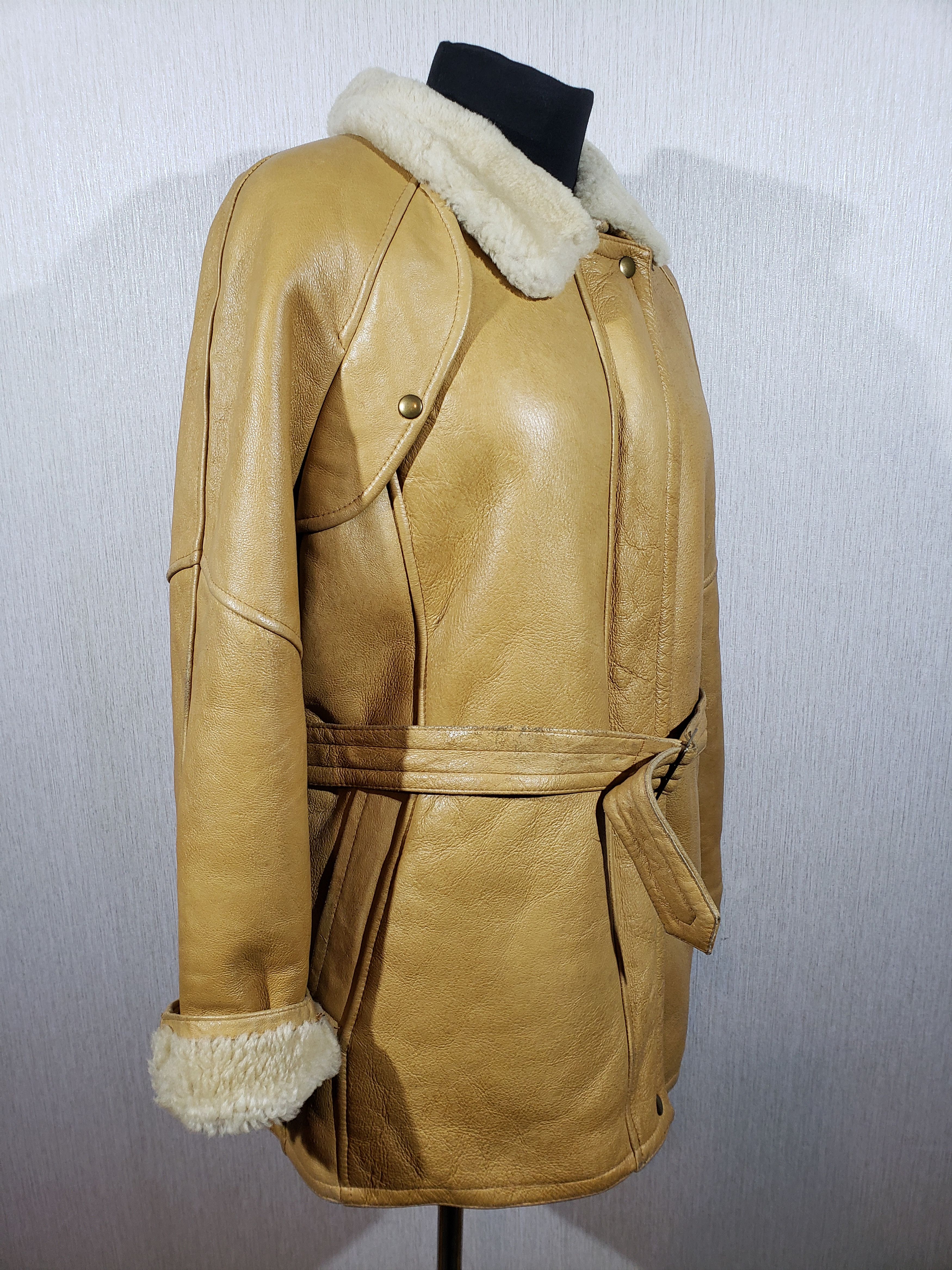Other Stylish brown sheepskin coat with zipper and belt. Size XXL / US 16-18 / IT 52-54 - 3 Thumbnail