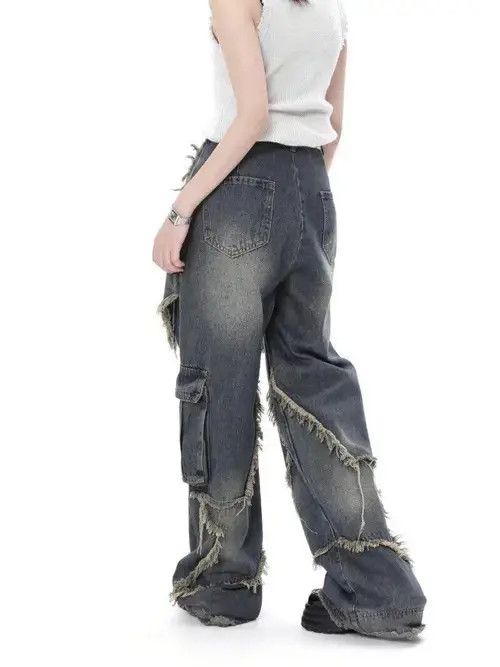 Japanese Brand Star Stitching Tassel Jeans Pants Women Size 32" / US 10 / IT 46 - 4 Thumbnail