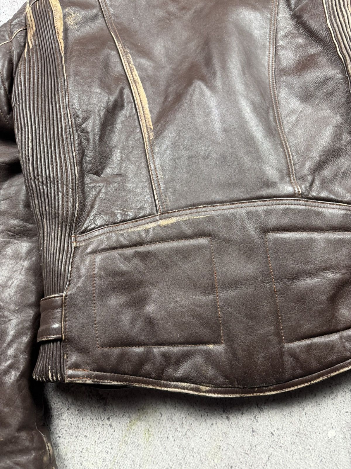 Vintage VINTAGE 80S BROWN BIKER RAMONES FADED RACING LEATHER JACKET Size US L / EU 52-54 / 3 - 20 Thumbnail