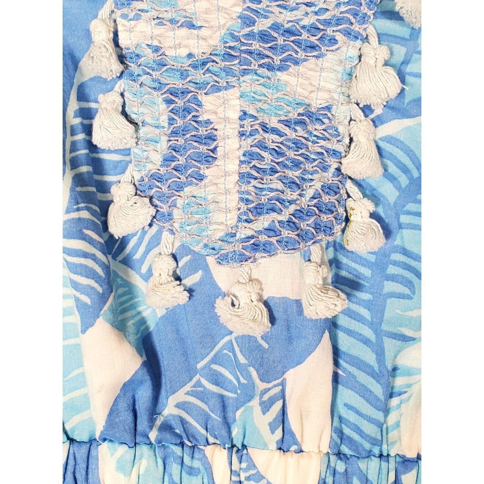 Vintage Sail to Sable Blue Palm Print Long Sleeve Tiered Tunic Flare Dress Women's S Size S / US 4 / IT 40 - 3 Thumbnail