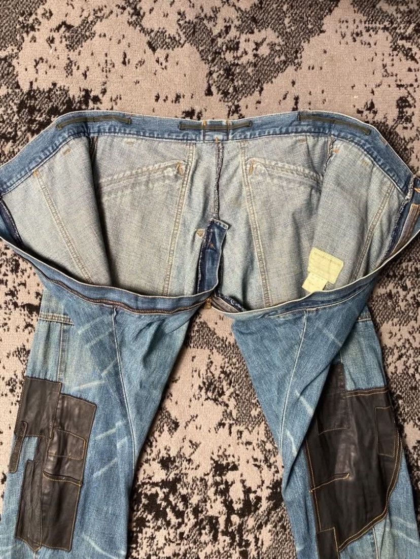 Maison MIHARA YASUHIRO 1990s Mihara Yasuhiro Zip Leather Patched Flared Denim Size US 32 / EU 48 - 8 Thumbnail