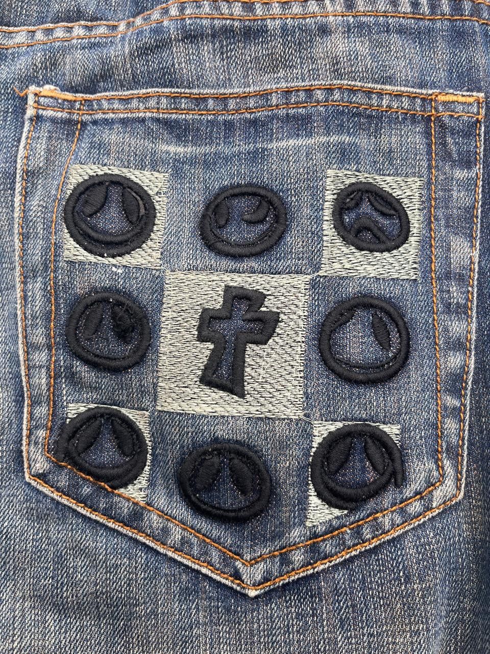 Japanese Brand Big Two Jeans Embroidered Cross Denim Shorts Jorts Y2K Size US 31 - 3 Thumbnail