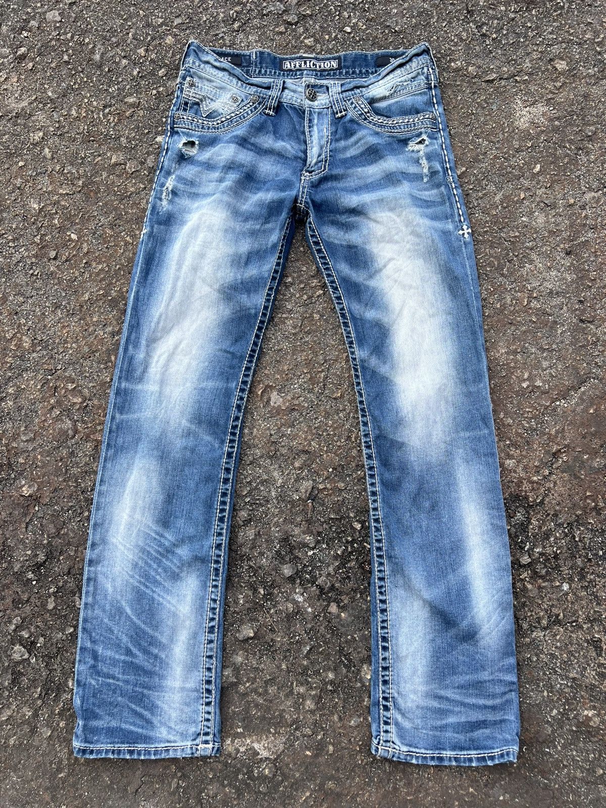 Affliction Crazy y2k Affliction Distressed Jeans Size US 32 / EU 48 - 1 Thumbnail