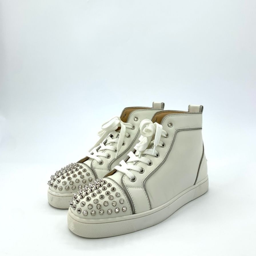 Christian Louboutin Christian Louboutin White Leather Spike-Trimmed Lace-Up Sho Size US 10 / IT 40 - 1 Thumbnail