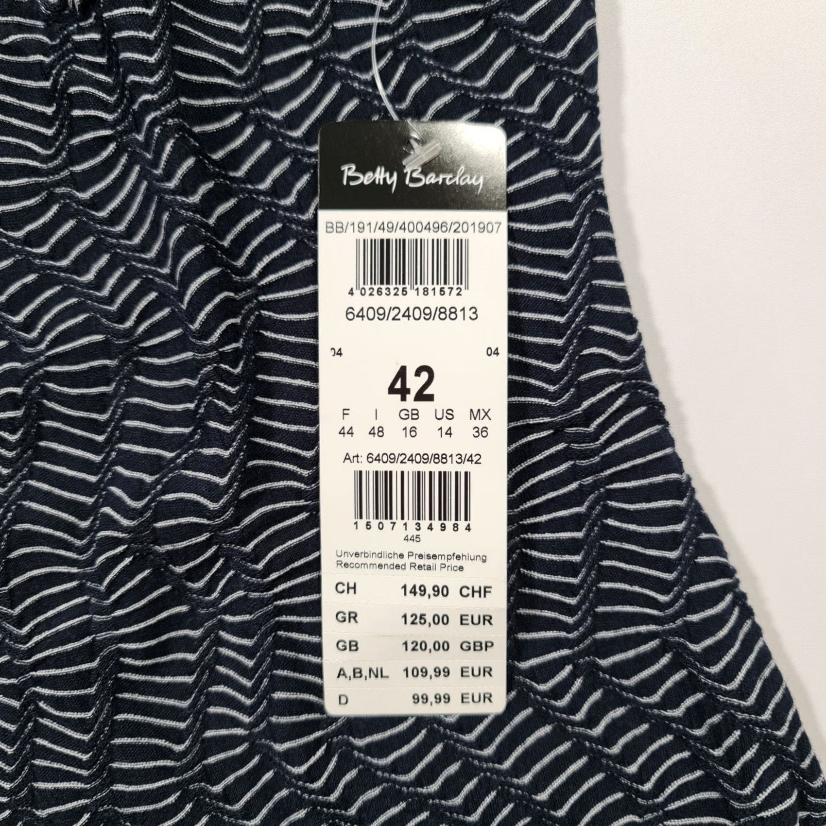 Vintage Betty Barclay Womens Dress Navy Blue 16 UK Short Sleeve Knee Length Geometric Pattern Casual Wedding Womens Dress Size 38" / US 16 / IT 52 - 3 Thumbnail