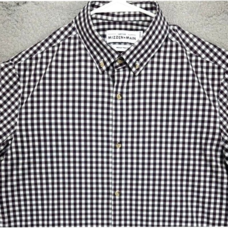 Mizzen+Main Mizzen+Main Button Up Shirt Casual Plaid Brown/White Mens Medium Regular Stretch Trim Fit Long Sleeve" Size US M / EU 48-50 / 2 - 7 Thumbnail
