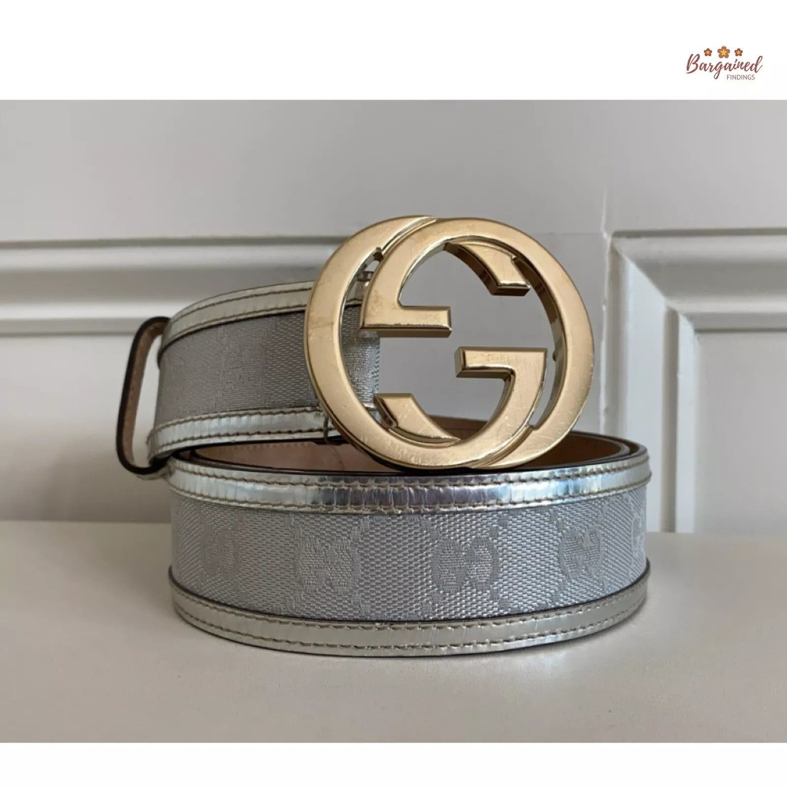 Gucci Gucci Monogram Leather Gold Interlocking G Buckle Belt Size 32 - 1 Thumbnail
