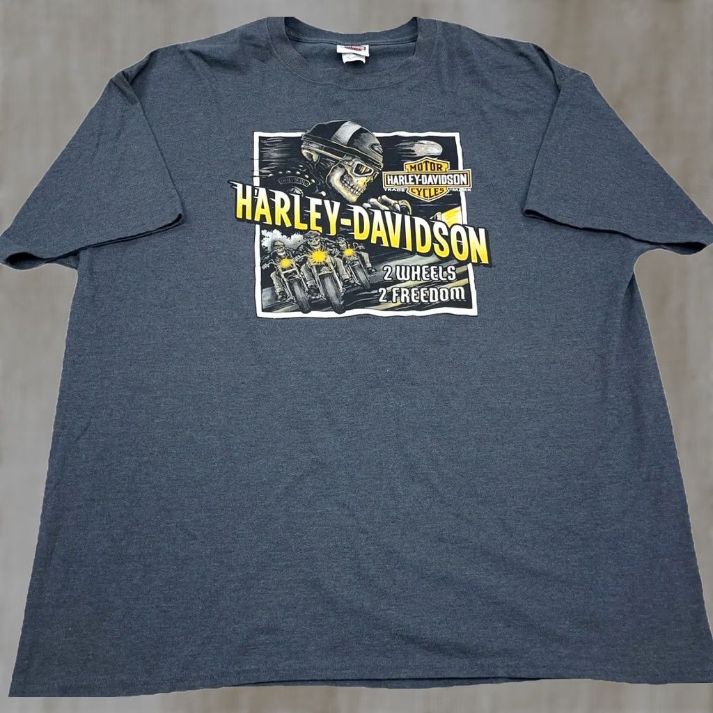 Harley Davidson Harley-Davidson Shirt Mens XXL Gray Tee Skeleton Skull Retro Biker Punk Goth Graphic Print Size US XXL / EU 58 / 5 - 1 Thumbnail