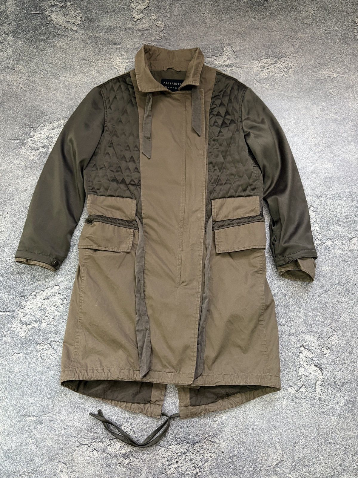 Allsaints AllSaints Fife Military Khaki Mixed Media Parka Jacket 8/4 Size S / US 4 / IT 40 - 1 Thumbnail
