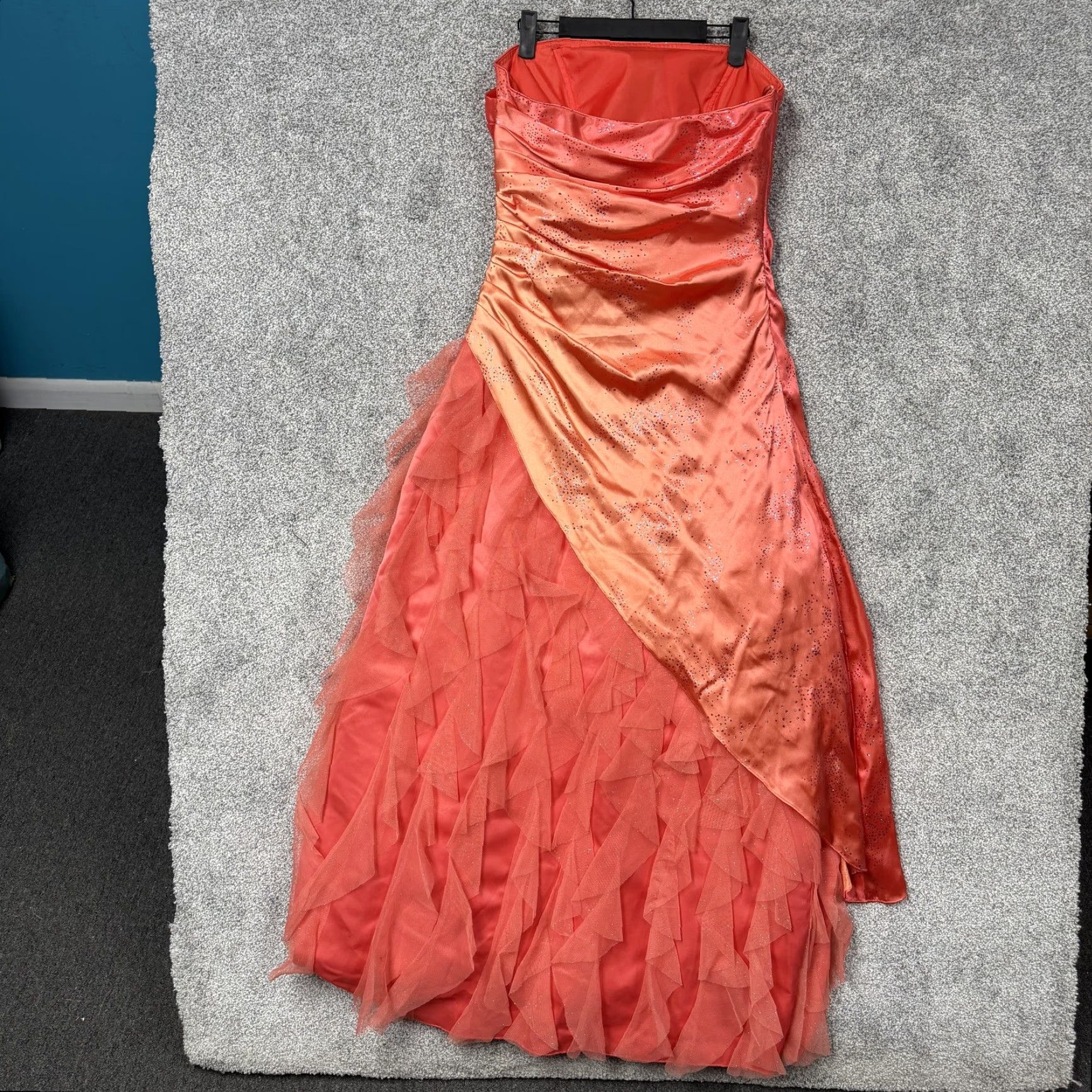 Vintage Vibrant Coral Ombre Ruffle Tier Prom Gown XS Sparkle Mermaid Princess Fairy Y2K Size XS / US 0-2 / IT 36-38 - 5 Thumbnail
