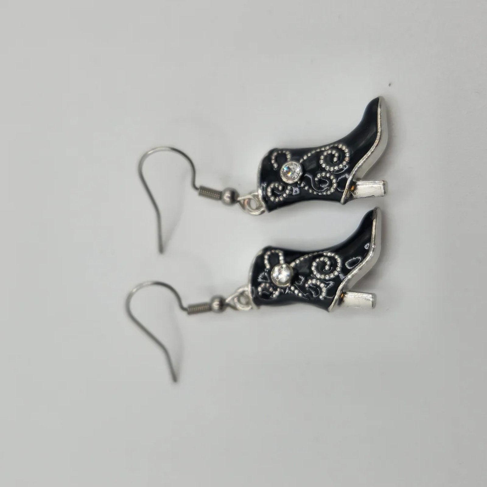 Other Handmade Black Silver Western Boot Dangle Earrings Size ONE SIZE - 2 Thumbnail