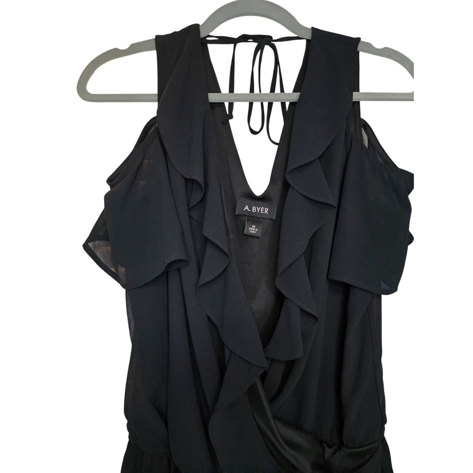 & Other Stories A. Byer Black Ruffled Cold Shoulder Romper Womens Size S Size 26" / US 2 / IT 38 - 6 Thumbnail
