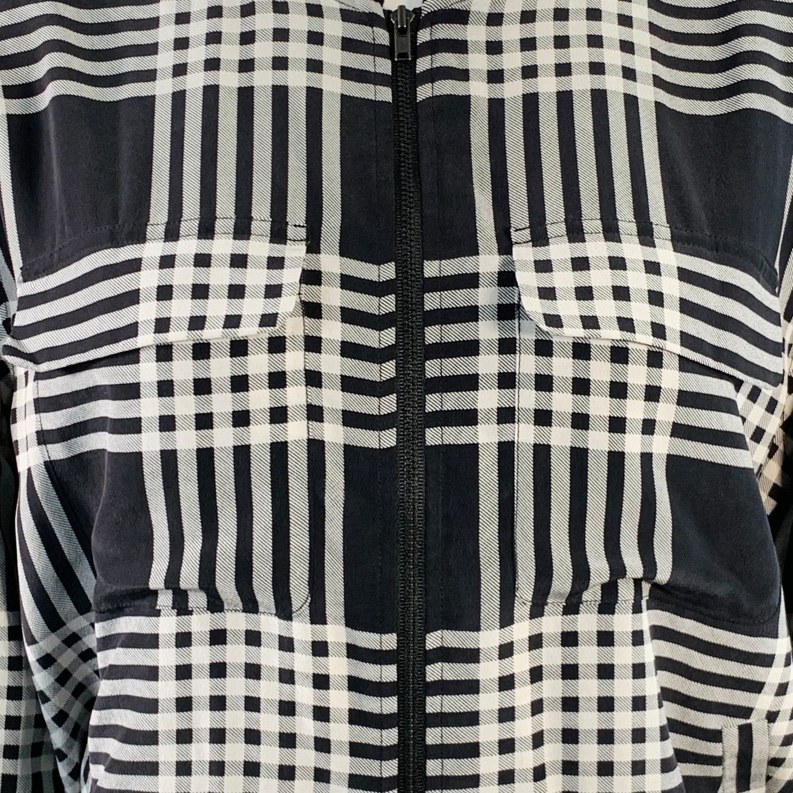 Equipment EQUIPMENT Size S Black White Silk Plaid Zip Up Bomber Jacket Size S / US 4 / IT 40 - 2 Thumbnail
