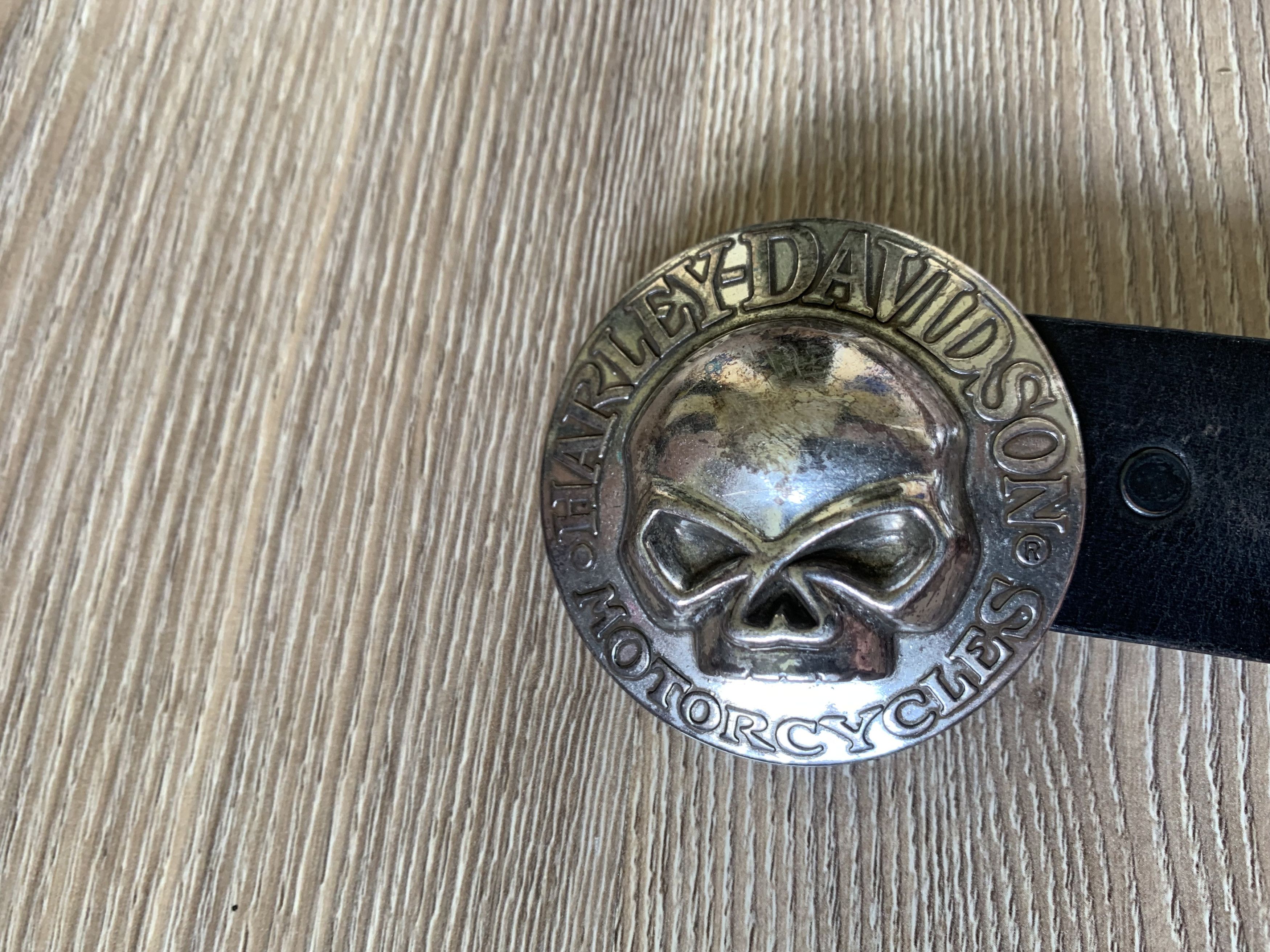 Harley Davidson × Vintage Harley Davidson Skull Black Unisex Leather Belt Size ONE SIZE - 4 Thumbnail