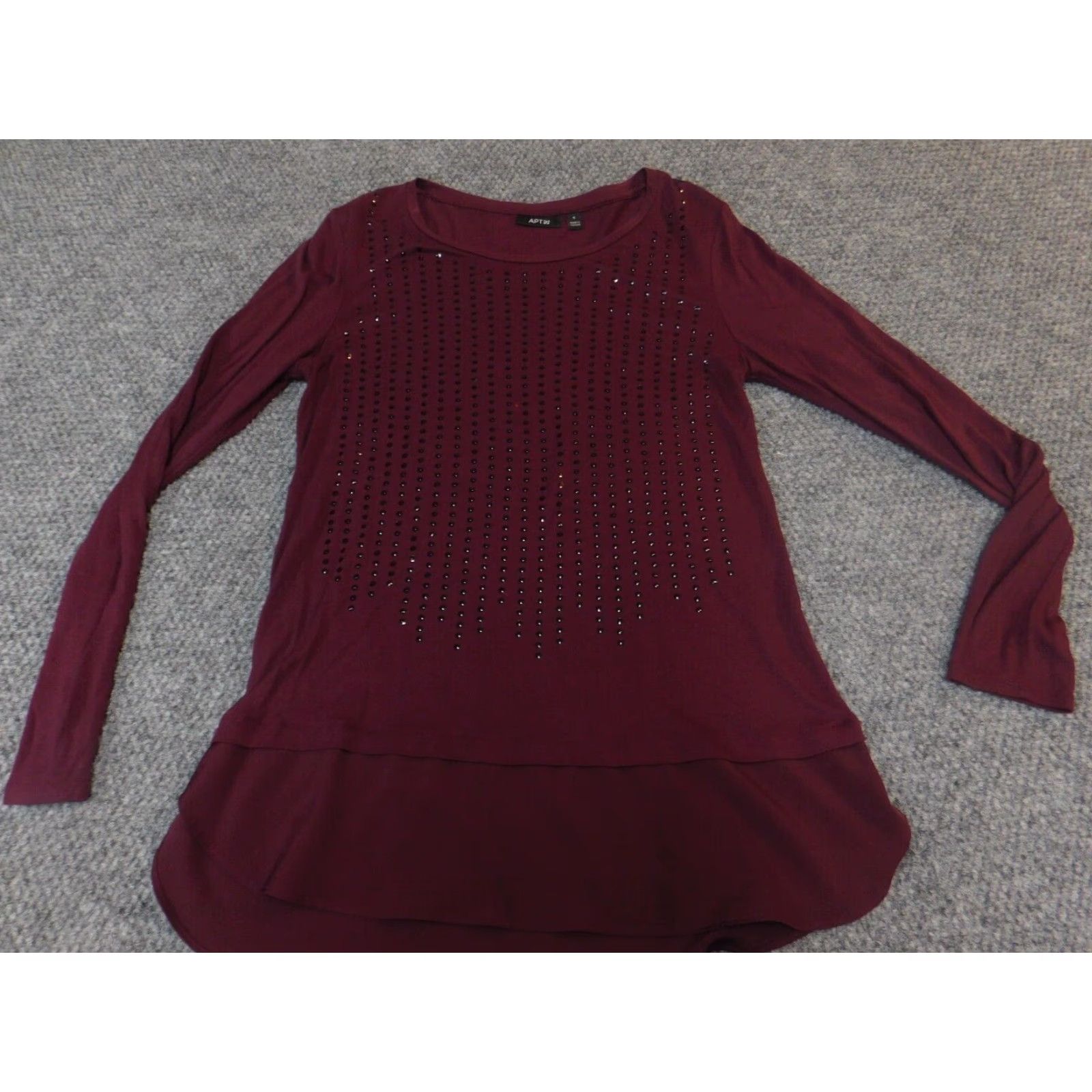 Apt. 9 Apt. 9 Blouse Women S Red Solid Crew Neck Long Sleeve Casual Breathable Regular Fit Size S / US 4 / IT 40 - 2 Thumbnail