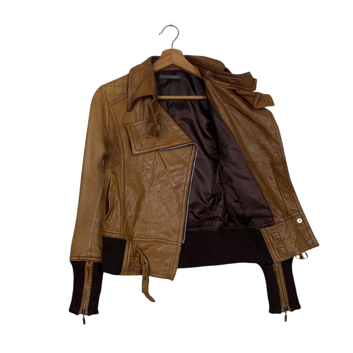 Japanese Brand Smork By Diva Double Colar Biker Leather Jacket Size XS / US 0-2 / IT 36-38 - 9 Thumbnail