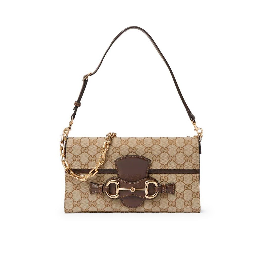 Gucci $2950 Horsebit Ristretto Medium Beige Brown Gg Canvas, Women's